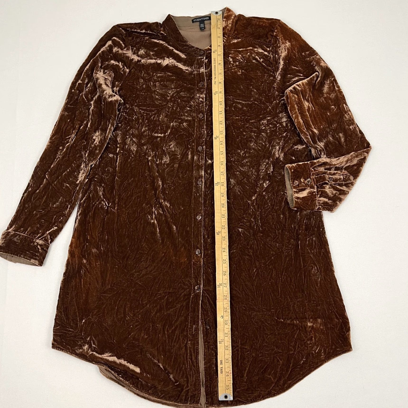 Eileen Fisher Eileen Fisher Tunic Top Womens L Brown Velvet Silk Blend Button Front Minimalist Size L / US 10 / IT 46 - 4 Thumbnail