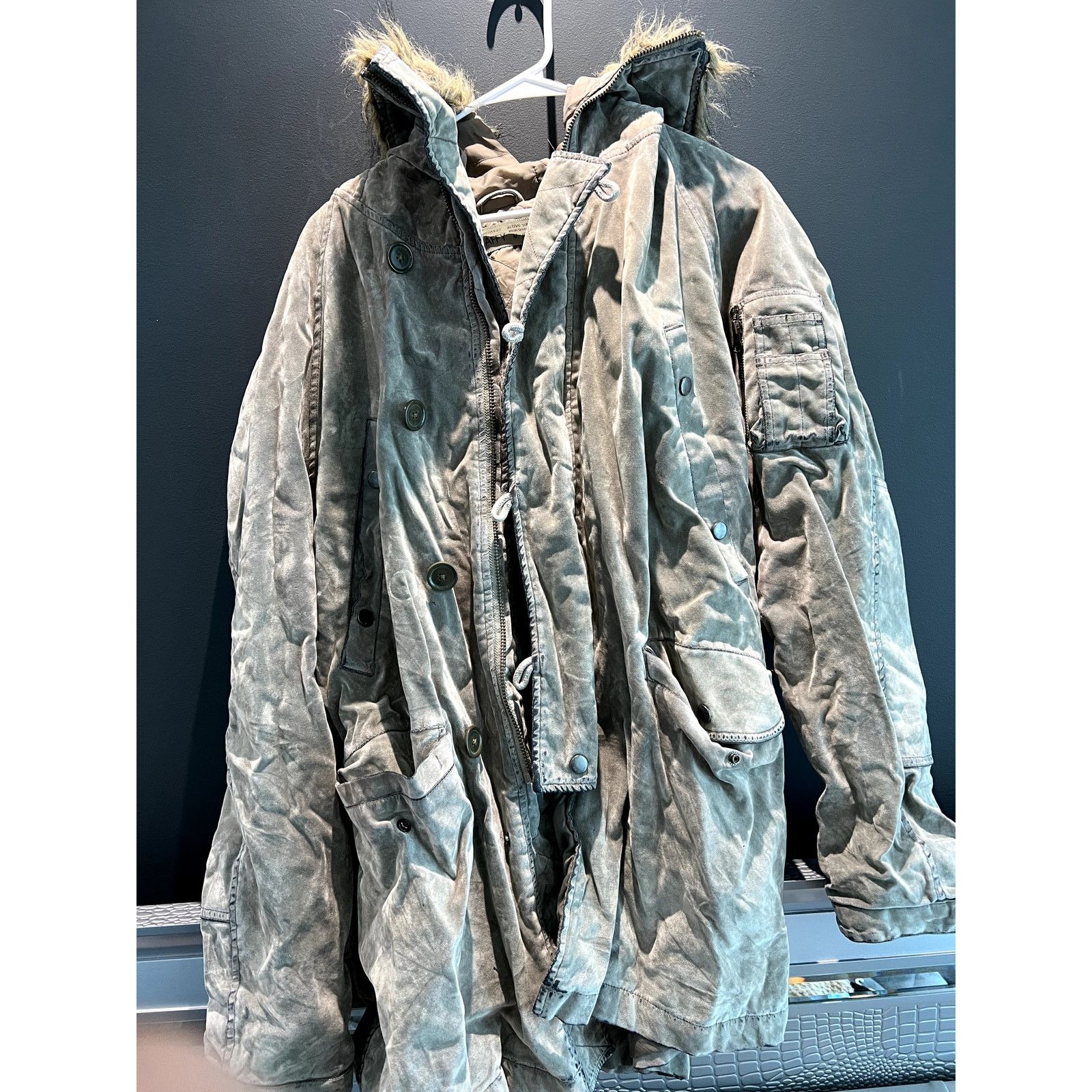 Vintage VINTAGE RARE Slate Overcoat w/ Fur Hood Baffy Hardware Japan Size US L / EU 52-54 / 3 - 1 Thumbnail