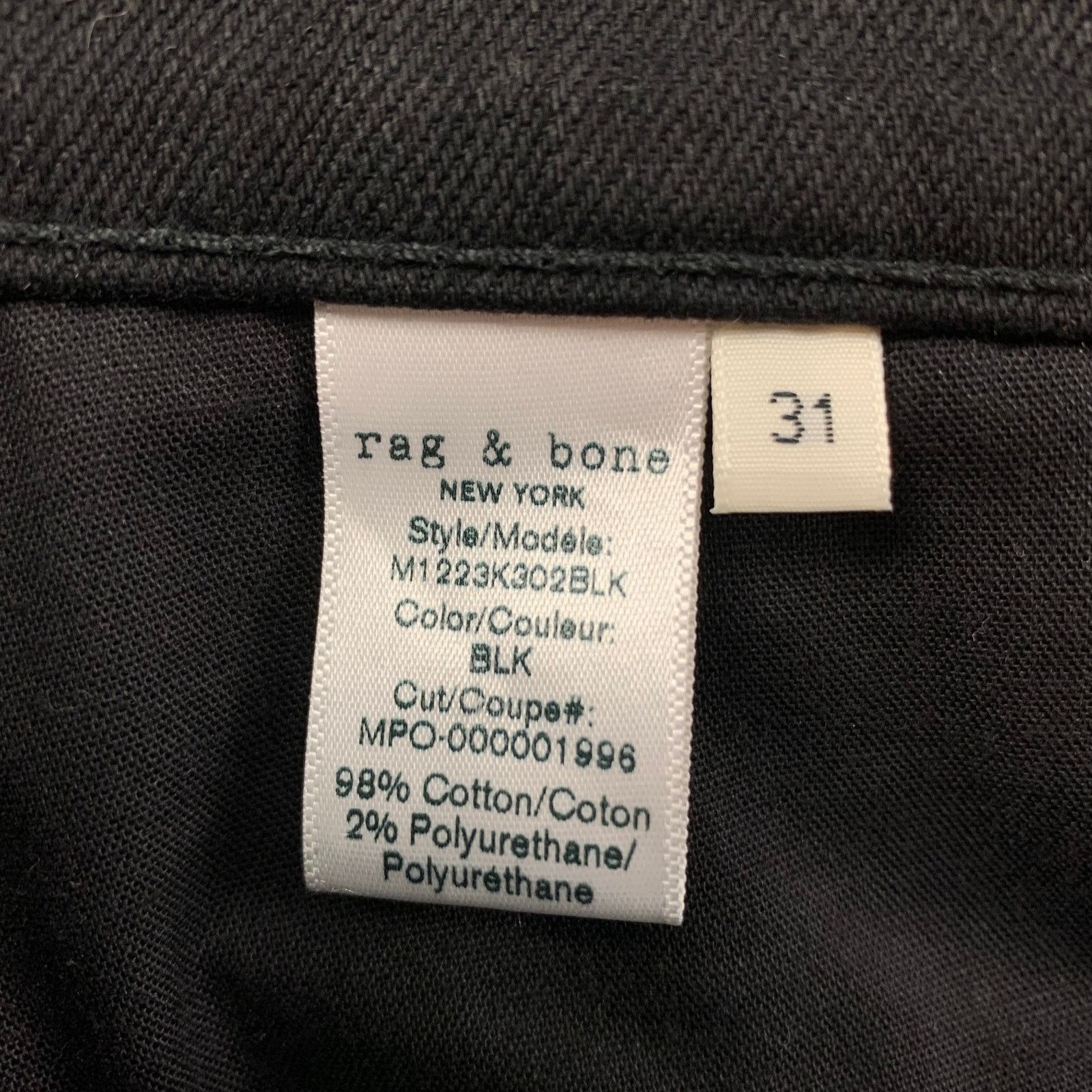 Rag & Bone RAG & BONE Black Cotton Polyurethane Slim Button Fly Jeans Size US 31 - 3 Thumbnail