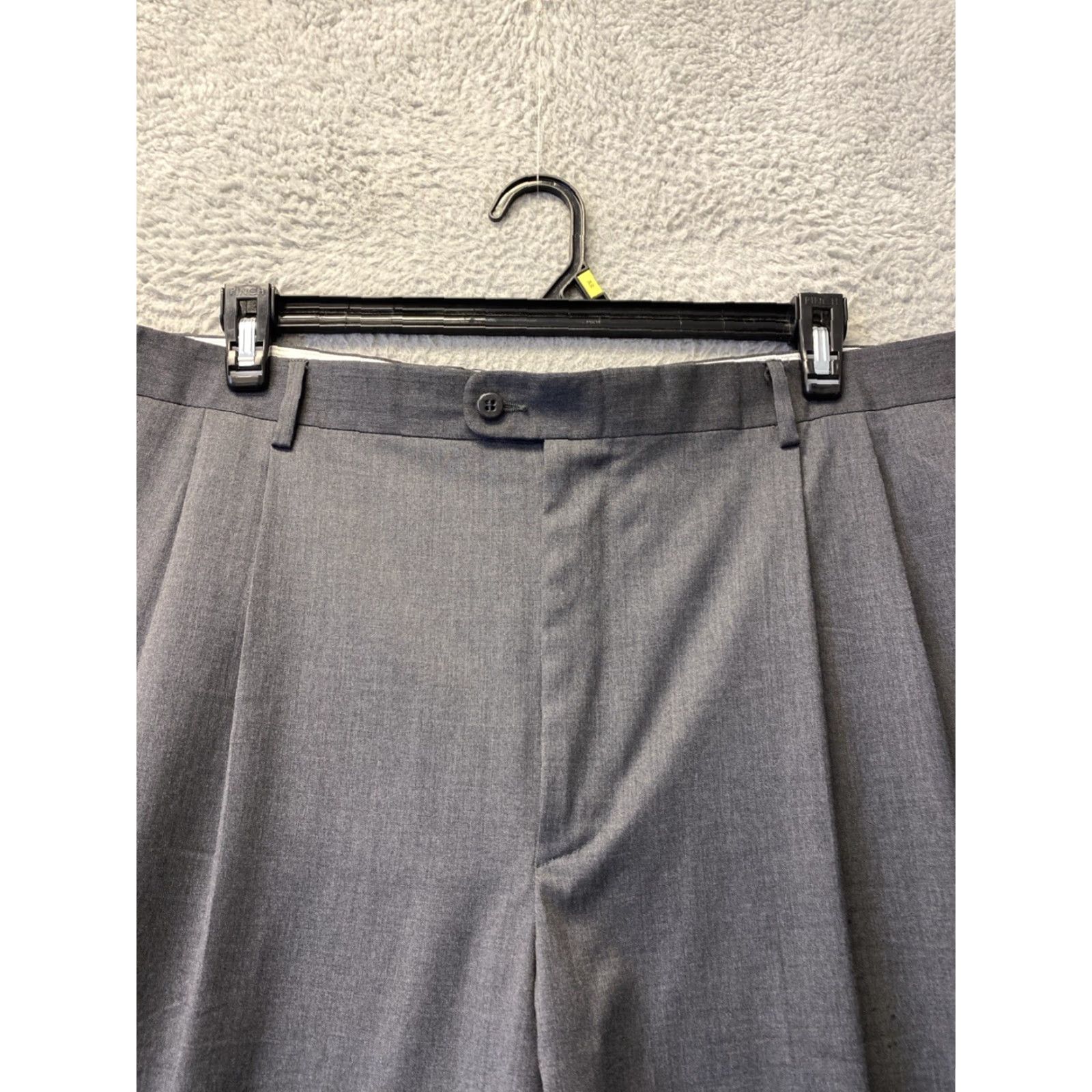 Zanella Dress Pants Mens 42 Solid Gray Wool Pleated Front Zip 100% Wool Made in Italy