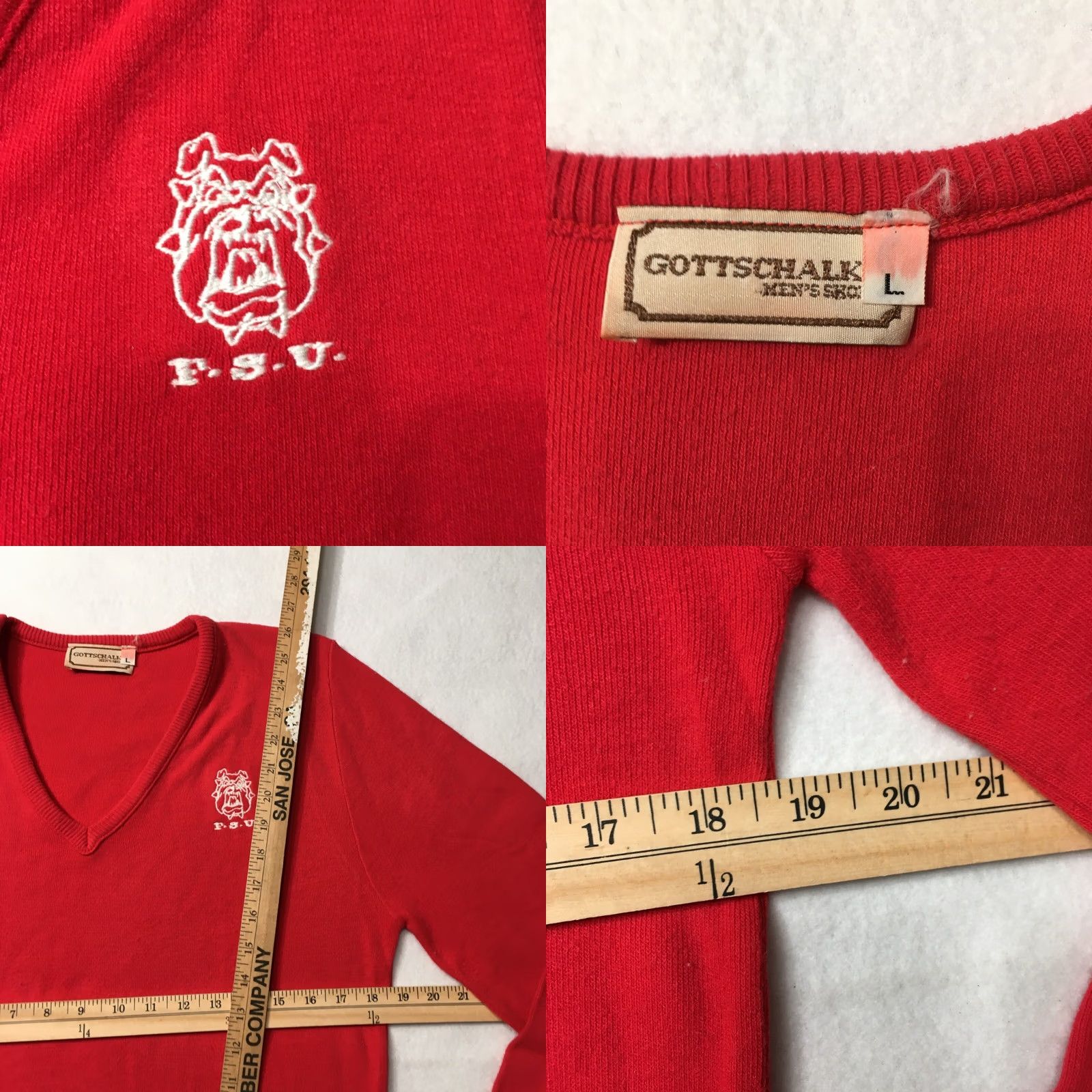 Vintage VINTAGE gottschalks Red Men’s V Neck Sweater L Long Sleeve Pullover Casual 1990s Fresno State Mens Size US L / EU 52-54 / 3 - 9 Thumbnail