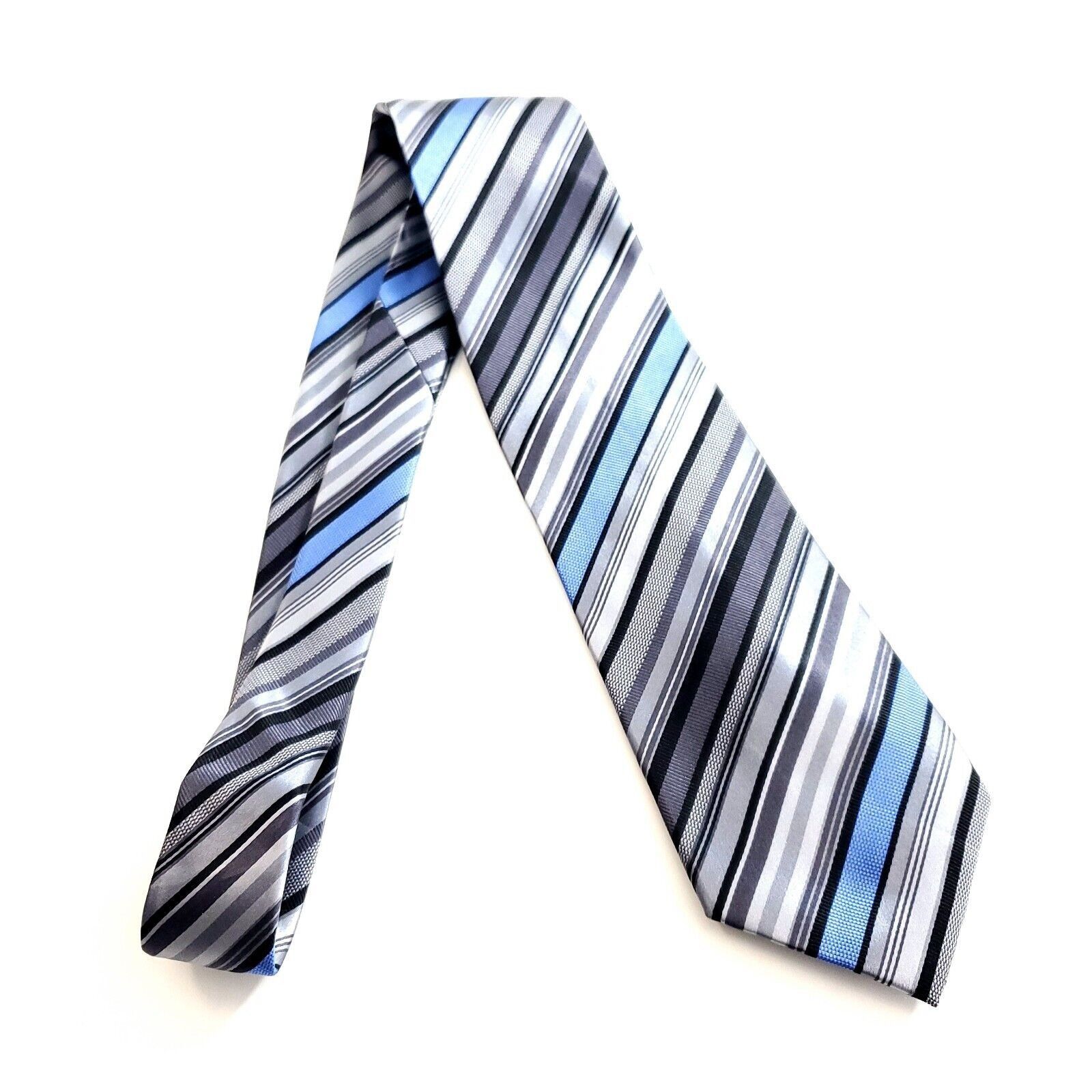 Dockers Dockers Stain Resistant Gray Woven Striped Blue Silk Tie Size ONE SIZE - 7 Thumbnail