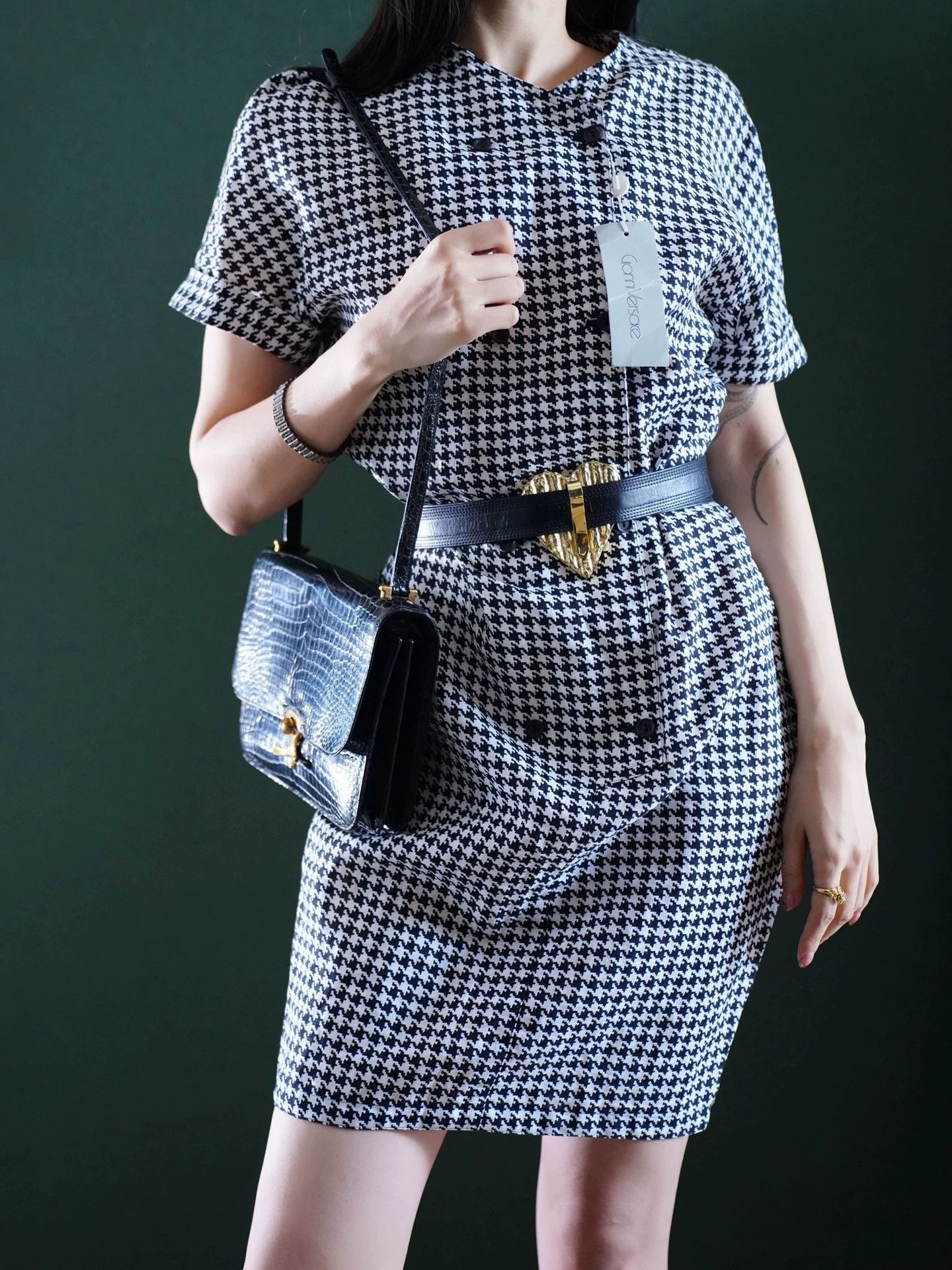 Other Gianni Versace 80s Linen Houndstooth Dress IT44/L Size M / US 6-8 / IT 42-44 - 2 Thumbnail