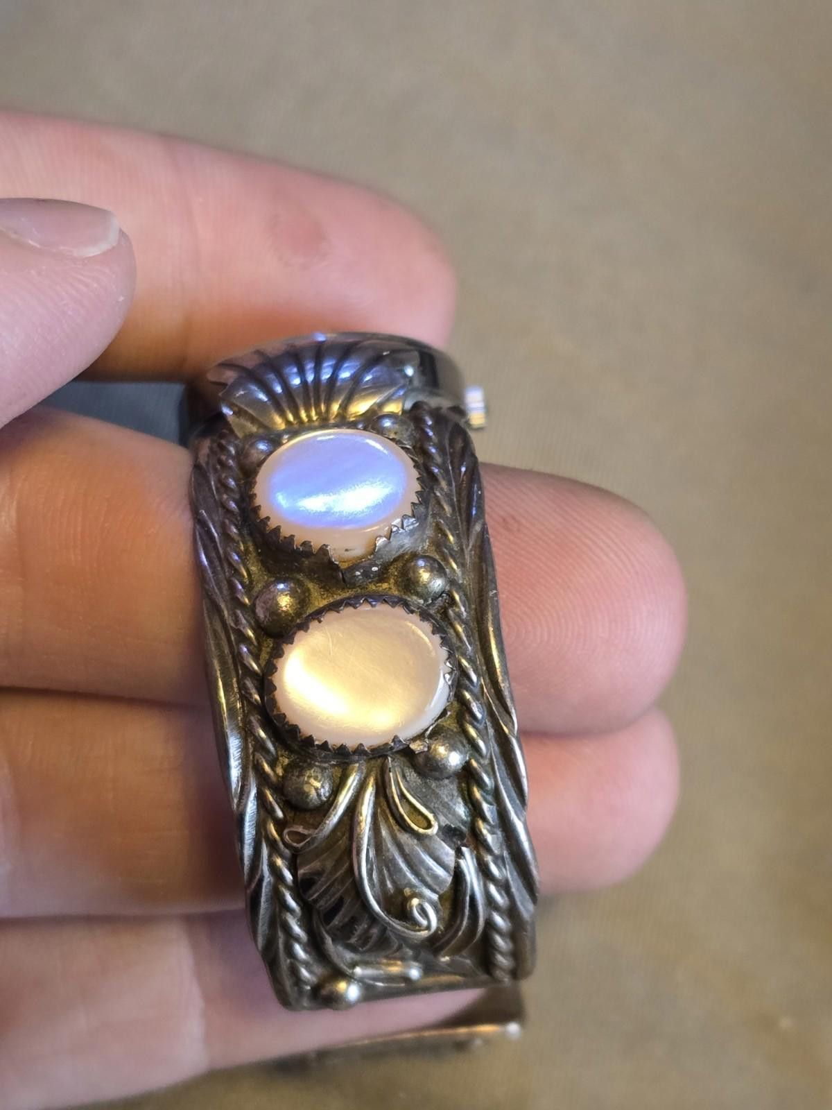 Studio D'Artisan MOP Cuff Watch Bracelet Sterling Silver Floral Leaf Navajo Size ONE SIZE - 8 Thumbnail