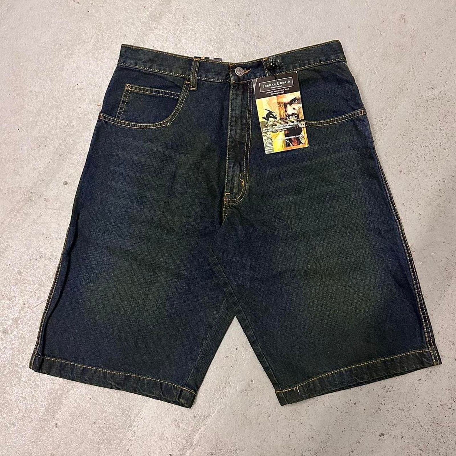 Vintage Baggy Y2k Urban Wide Leg Blue Denim Shorts Men Sz 32