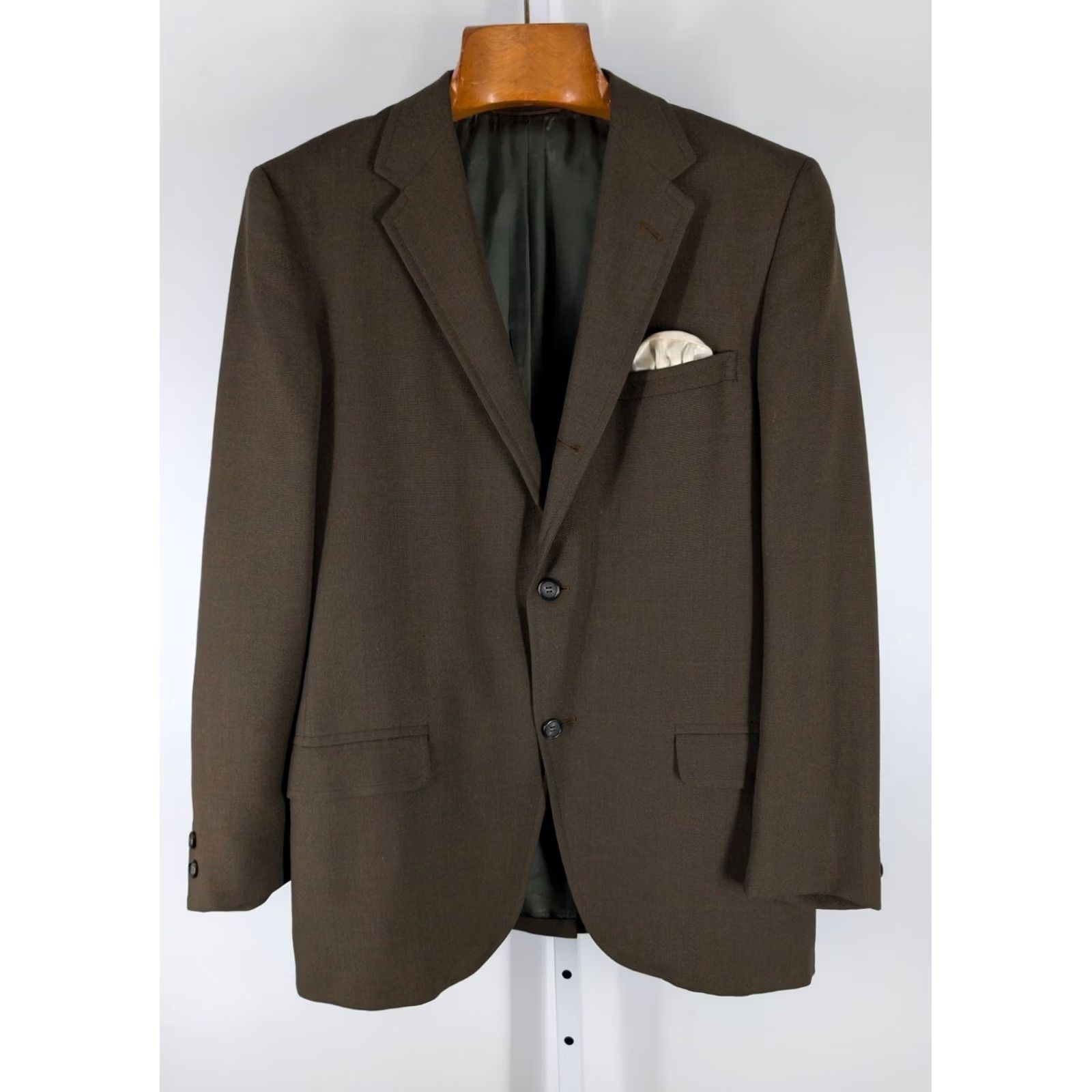 Olive VINTAGE Rogers Peet Company Blazer 38 Olive Brown 60s Union Made USA Ivy League Blazer Mens 38 Short Atomic Green 3-Button Front Size 38R - 3 Thumbnail