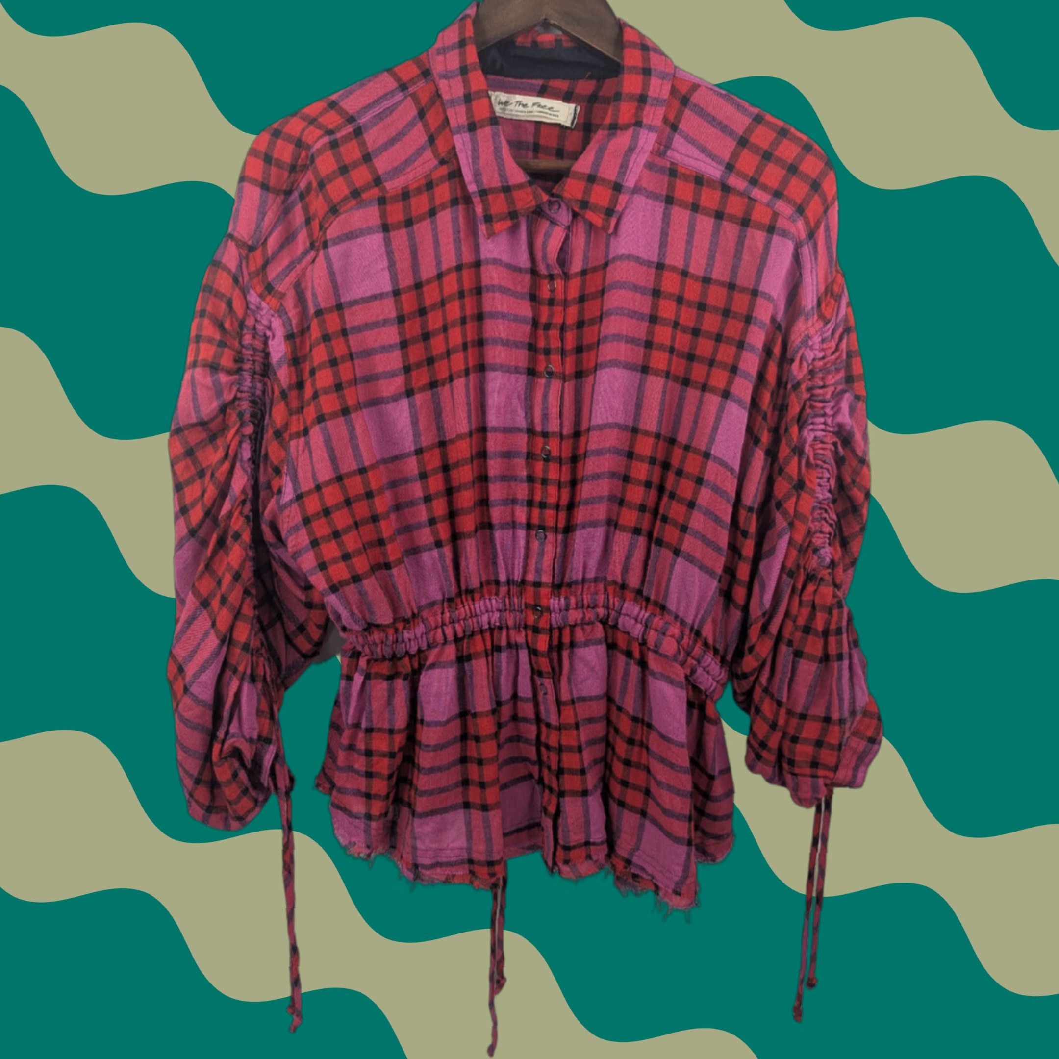 Free People Free People Women's Pacific Dawn Drawstring Plaid Red Combo Shirt M Size M / US 6-8 / IT 42-44 - 1 Thumbnail