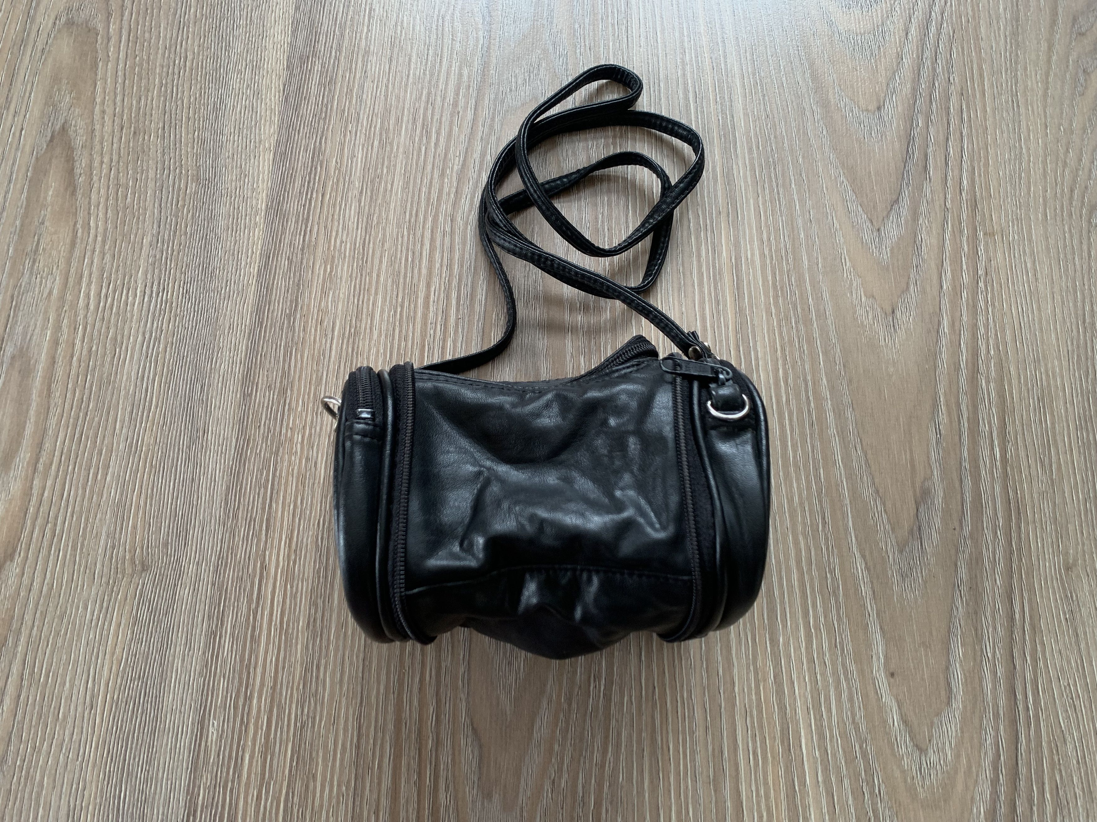 Handmade Vintage Black Leather Foldable Mini Crossbody Bag Size ONE SIZE - 5 Thumbnail