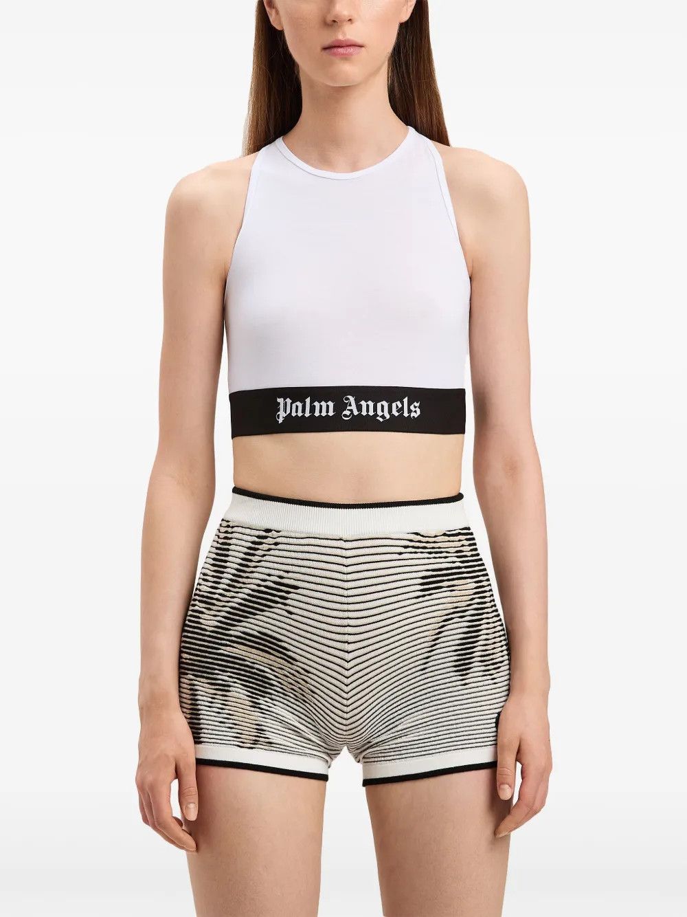 Palm Angels o1y1225 Crop Top in White/Black Size L / US 10 / IT 46 - 2 Thumbnail