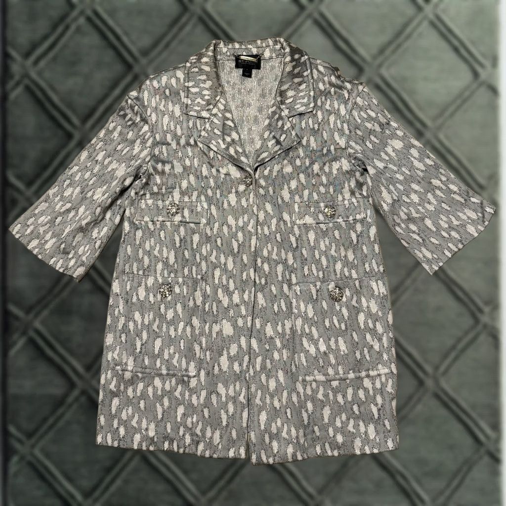St. John VINTAGE St. John Women’s Evening Jacket Knit Animal Print Long 6 Silver 3/4 Sleeve One-Button Formal/Cocktail Relaxed Regular Girls/Womens Size M / US 6-8 / IT 42-44 - 1 Thumbnail