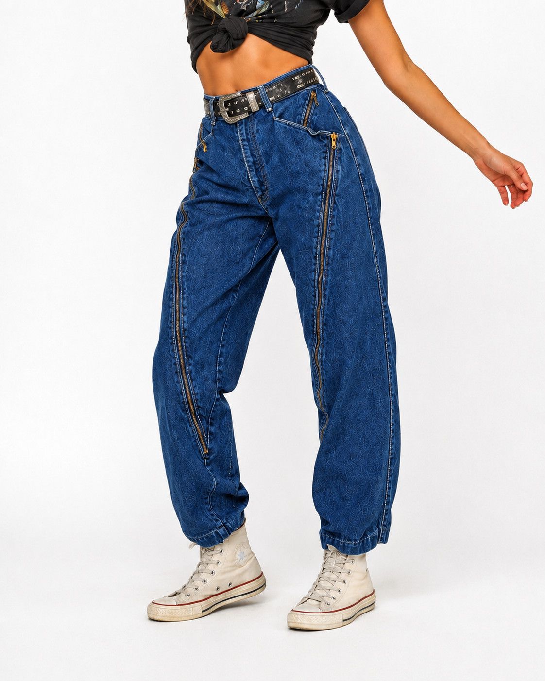 Vintage Vintage 80s "Fancy Ass" Multi-Zipper Tapered Barrel Jeans Size 32" / US 10 / IT 46 - 1 Thumbnail