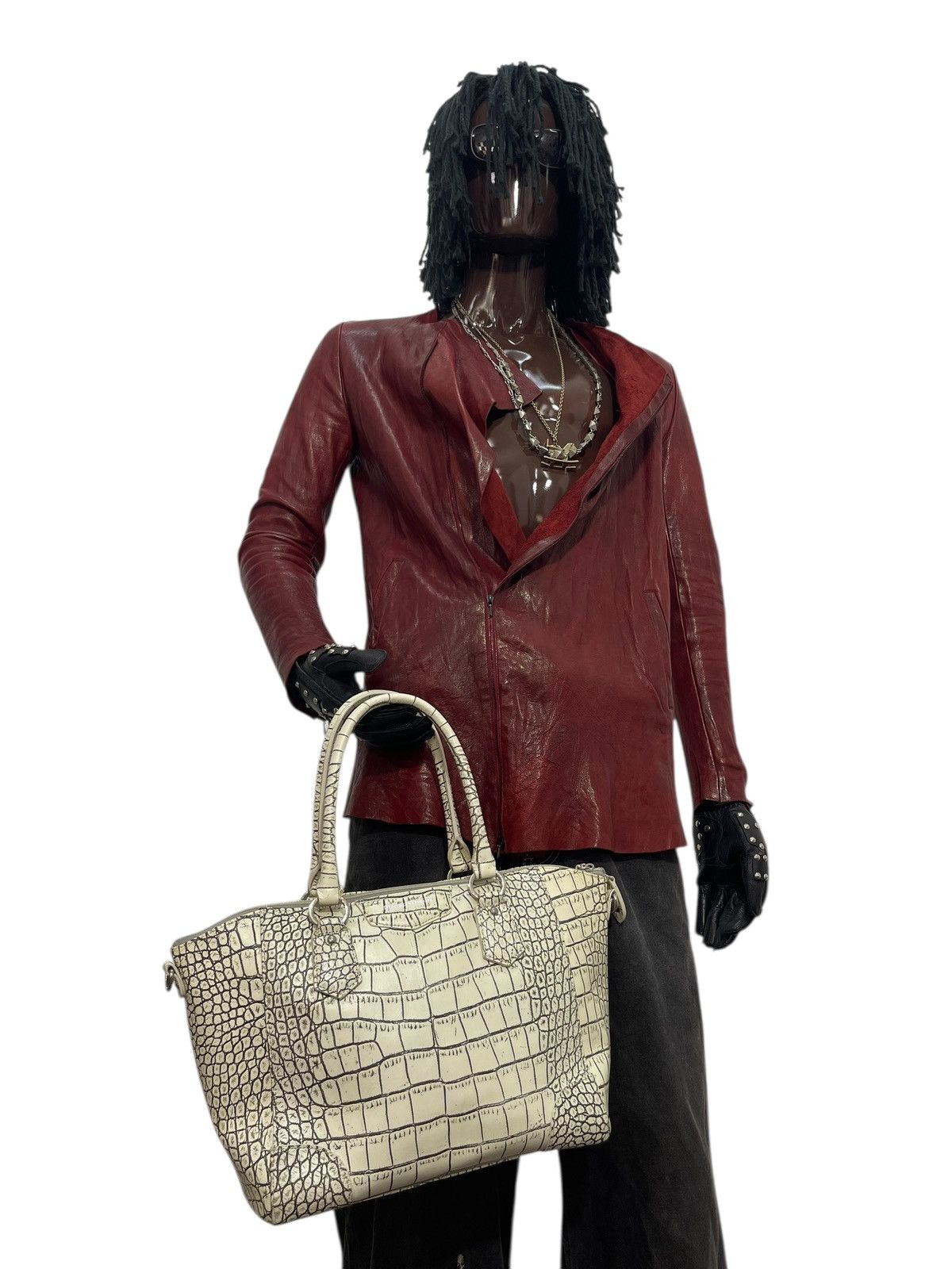 Genuine Leather Albino Crocodile Embossed Moda Principe Tote Bag 2🟩2 Size ONE SIZE - 2 Thumbnail