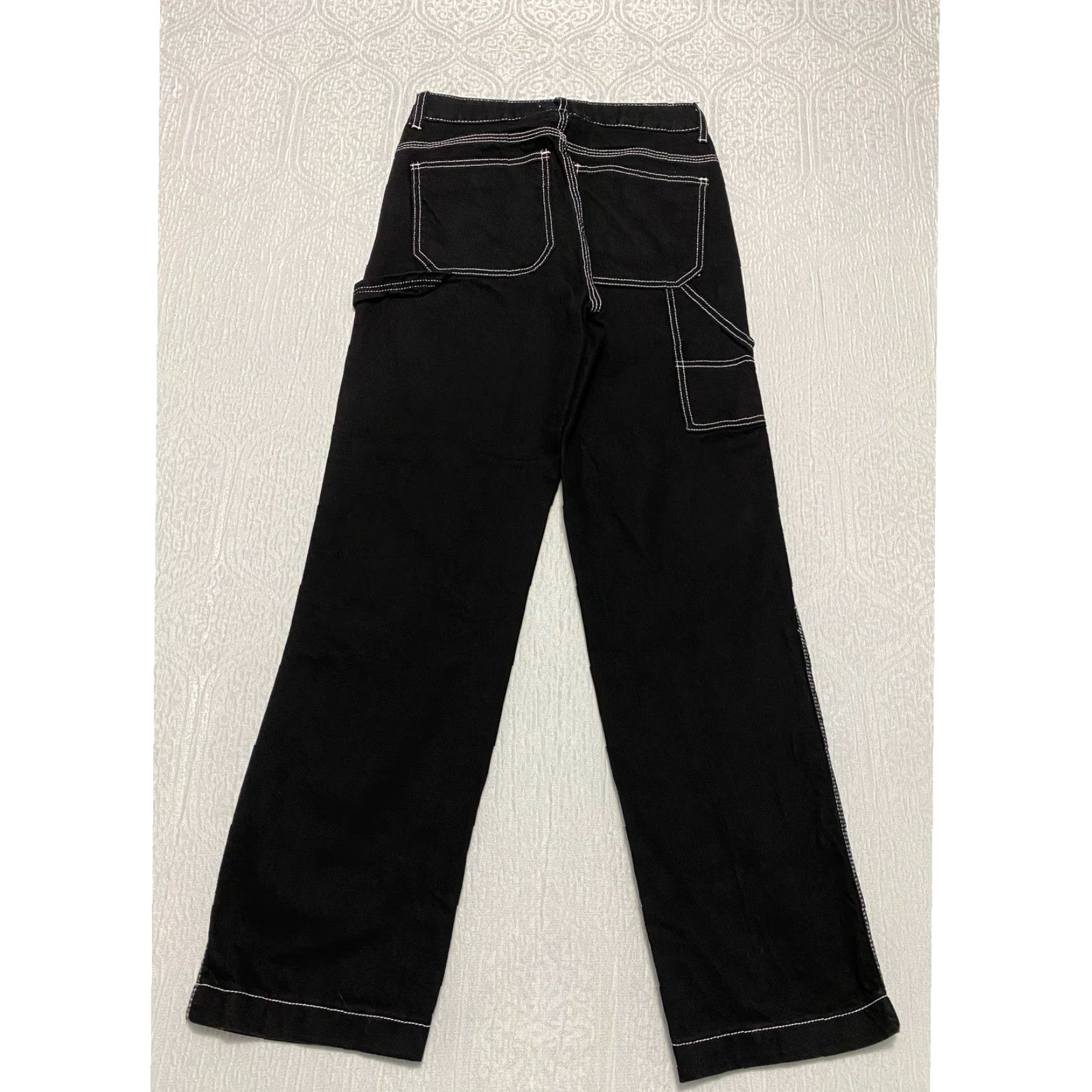 Vintage SONG Black Wide Leg Carpenter Jeans Contrast Stitching 100% Cotton 25 in Inseam Button Fly Women Clothes Size 25" / US 0 / IT 36 - 2 Thumbnail