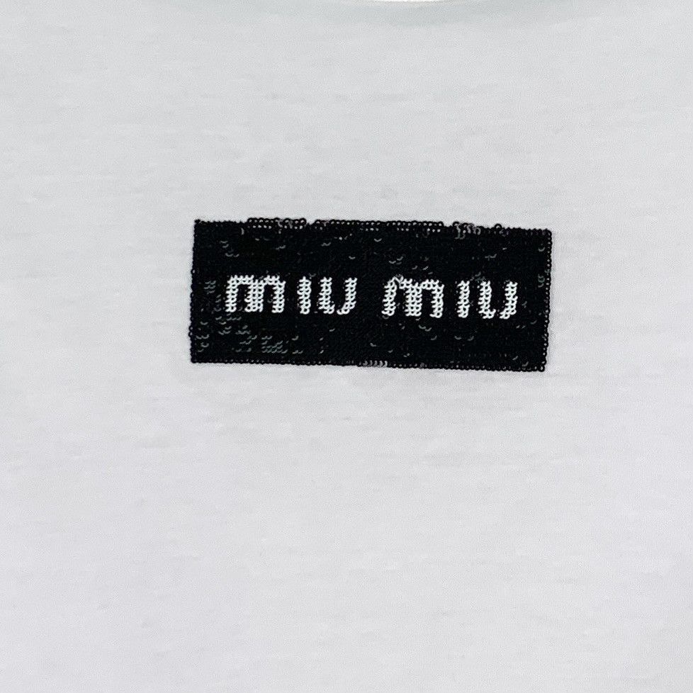 Miu Miu Miu Miu 23 White Logo Sequin Cotton Crew Neck T-Shirt K26WX Size S / US 4 / IT 40 - 4 Thumbnail