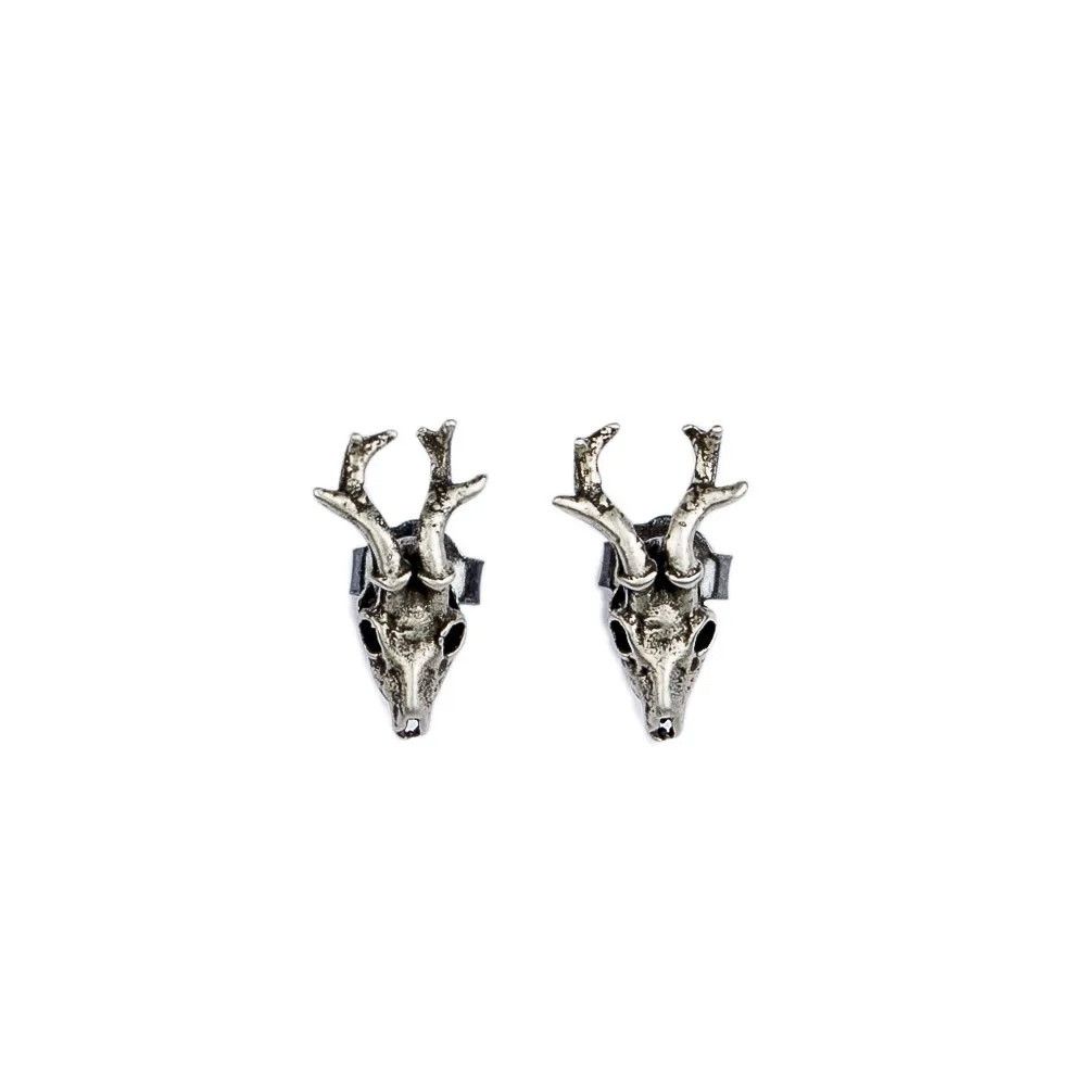 Jewelry Deer Skull Stud Earrings 925 Sterling Ear Studs Charm Size ONE SIZE - 6 Thumbnail