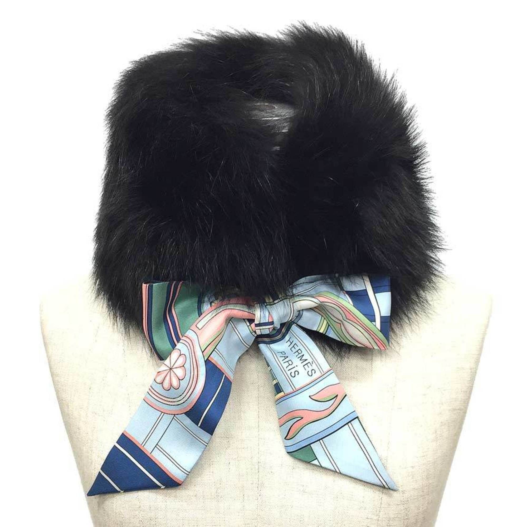 image of Hermes Tippet Fox Fur Fur Collar Collar Scarf Stole in Black, Women's