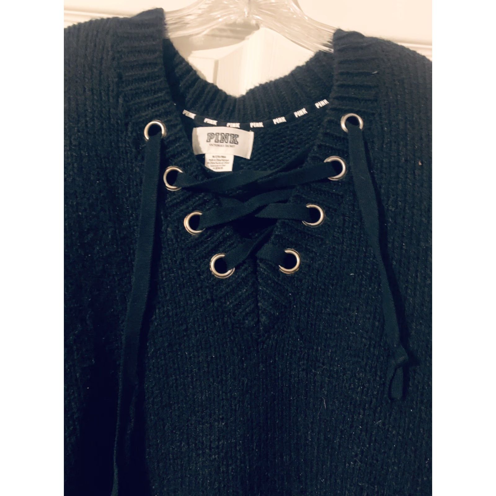 Vintage Victoria's Secret PINK Pullover Sweater Black Long Sleeve M Size Women Knit Cotton Polyester Relaxed Fit V-Neck Casual Pullover Shirt Size M / US 6-8 / IT 42-44 - 2 Thumbnail