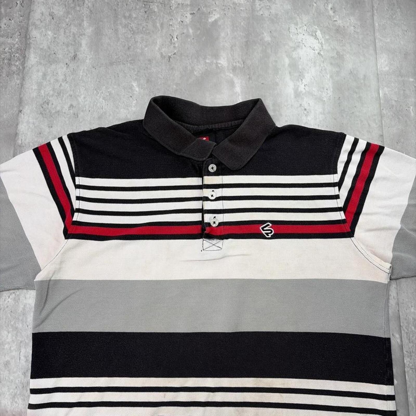 Southpole Y2K Southpole Striped Gothic Distressed Skater Polo Shirt Size US M / EU 48-50 / 2 - 2 Thumbnail