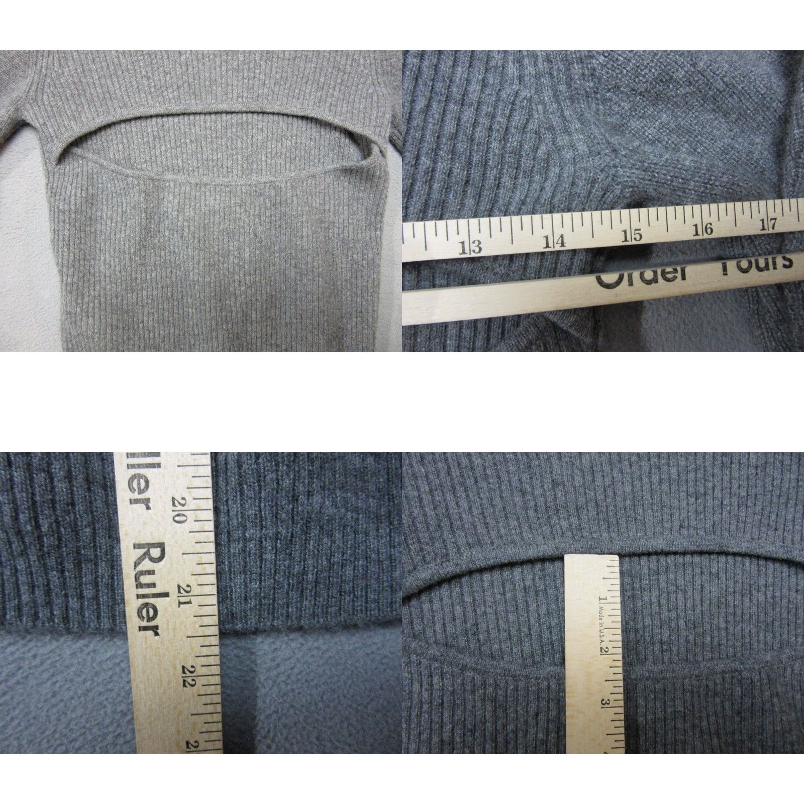 Iro IRO Sweater Women Medium Gray Paris Idaya Cashmere Ribbed Knit Open Back Cut Out Pullover Crew Neck Casual Winter Fall Ladies Size M / US 6-8 / IT 42-44 - 8 Thumbnail