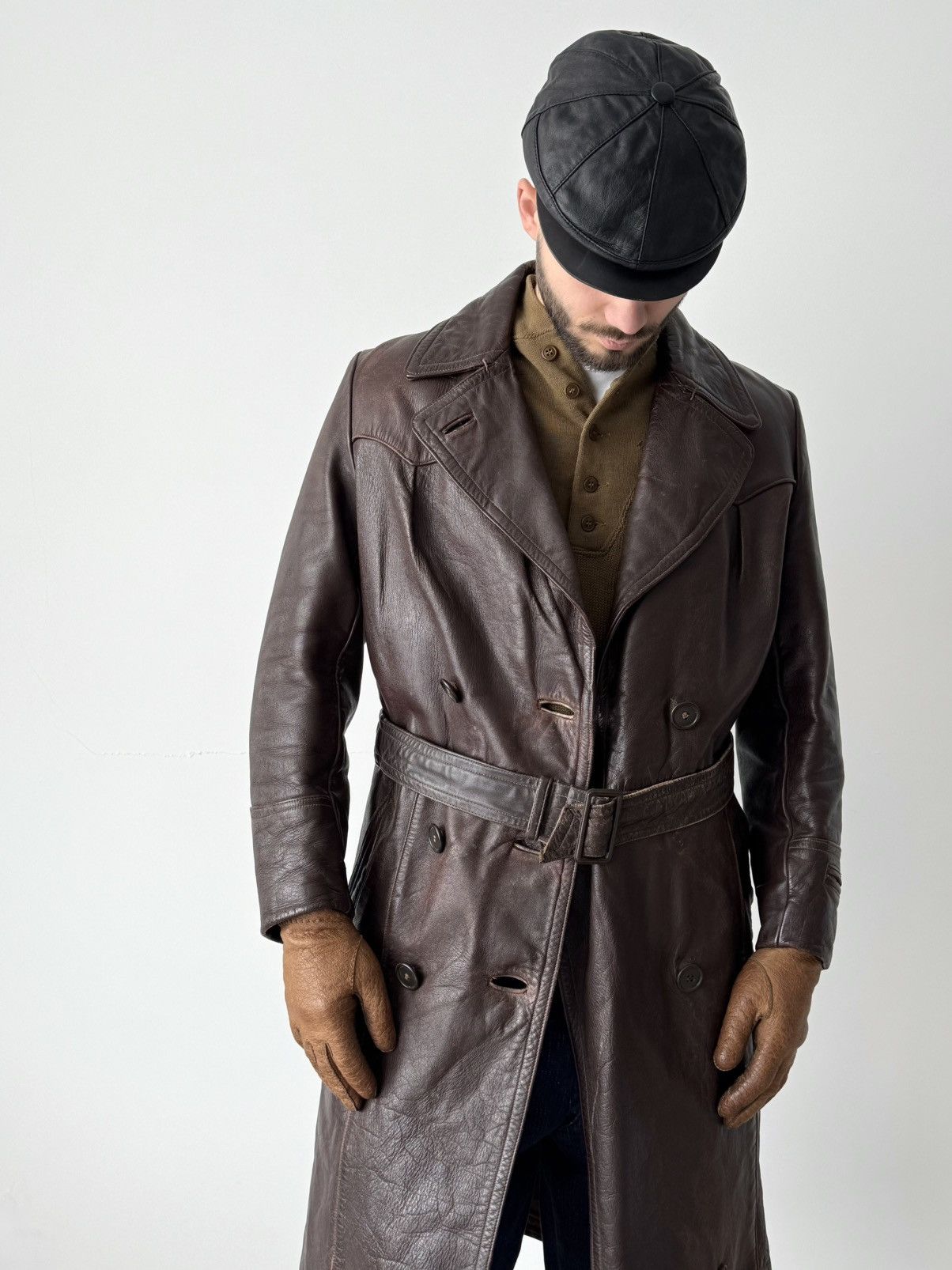Vintage 1950s Vintage British Dispatch Rider Leather Trench Coat Size US M / EU 48-50 / 2 - 1 Thumbnail