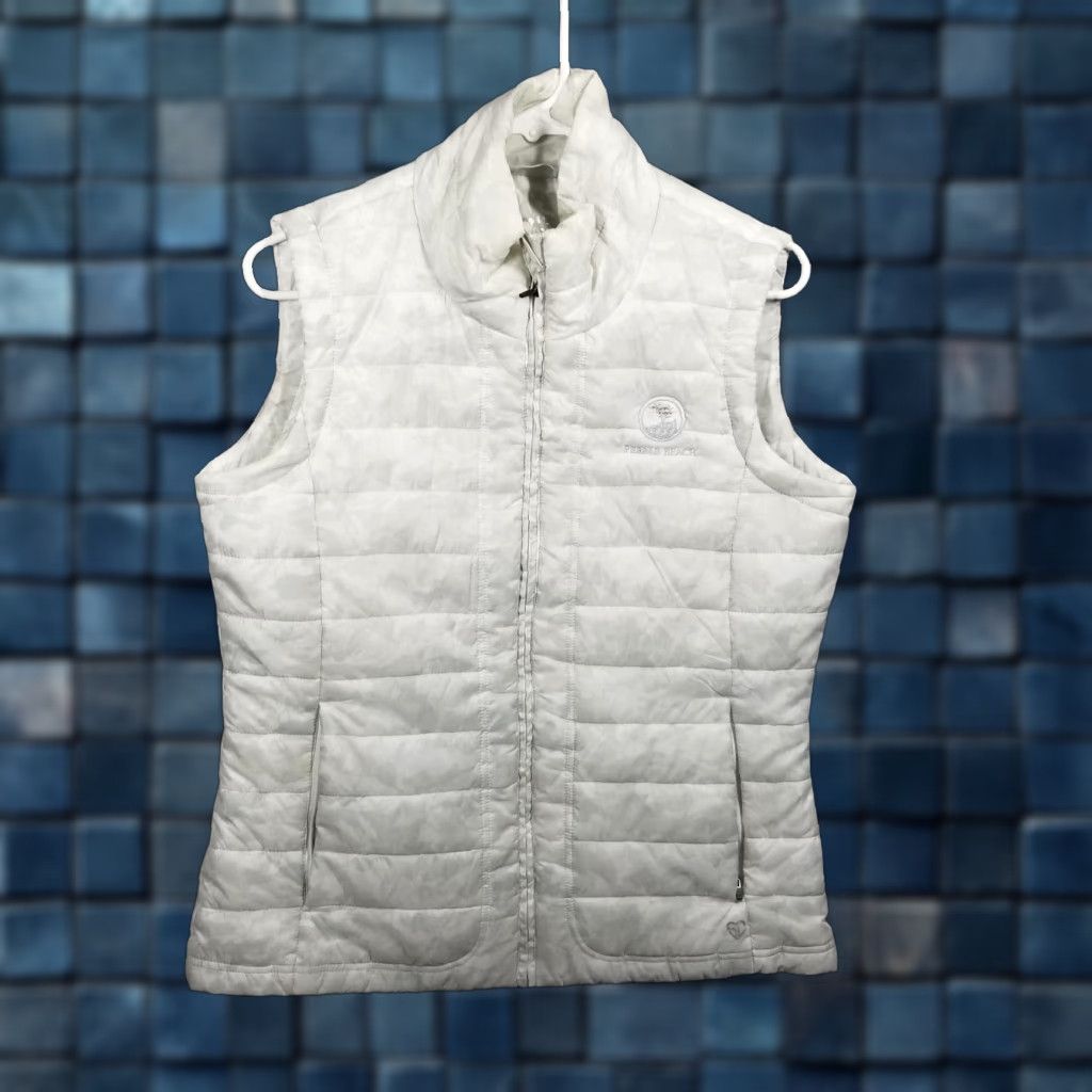 Vintage Straight Down Vest Womens Medium White Camo Quilted Puffer Zip Golf Pebble Beach Size M / US 6-8 / IT 42-44 - 1 Thumbnail