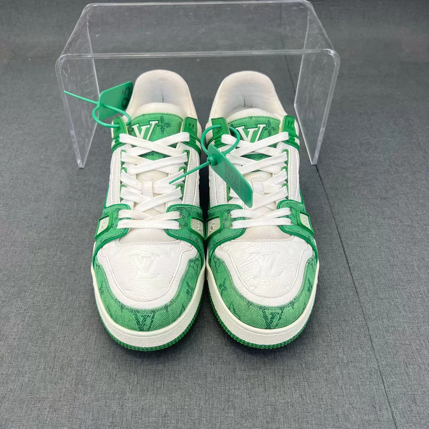 Louis Vuitton LV Trainer White Green Denim 7.5/41.5 New Size US 8.5 / EU 41-42 - 4 Thumbnail