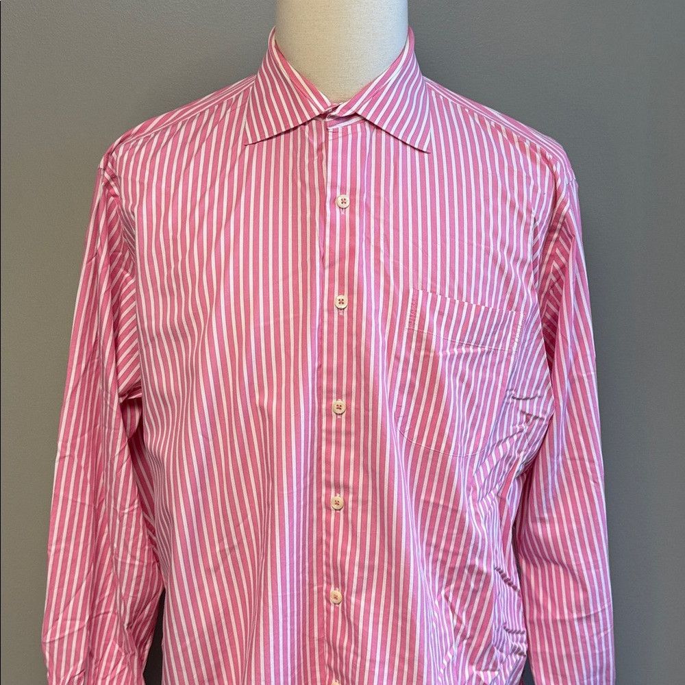 Peter Millar Peter Millar Pink White Stripe Button Down Shirt XL 100% Co Size US XL / EU 56 / 4 - 2 Thumbnail