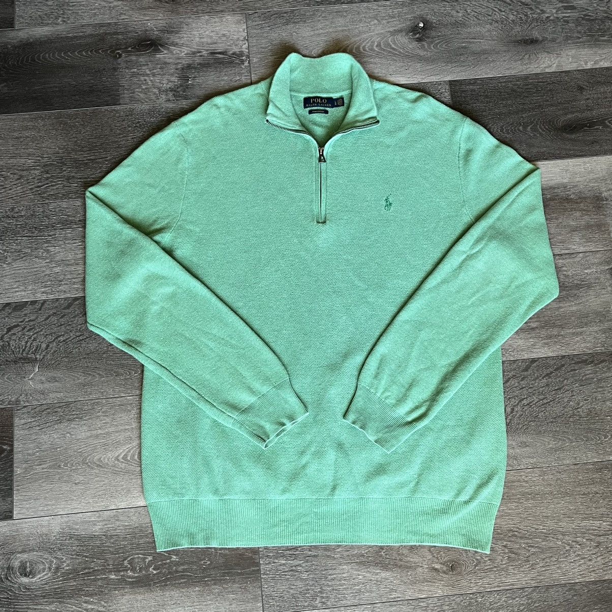 Polo Ralph Lauren Polo Ralph Lauren Pima Cotton 1/4 Quarter Zip Green Sweater Size US L / EU 52-54 / 3 - 1 Thumbnail