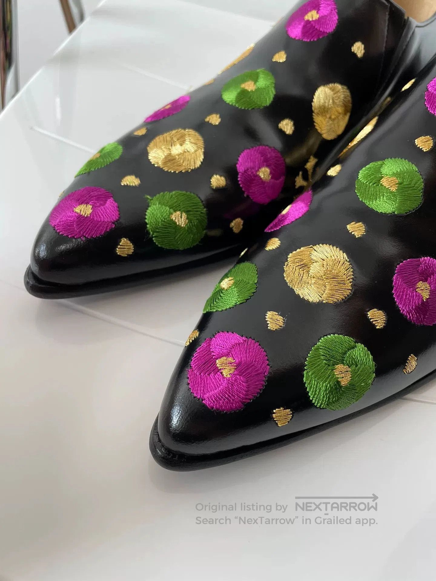 Comme des Garcons Comme des Garçons Embroidered Black Leather Shoes. Size US 4 / IT 34 - 4 Thumbnail