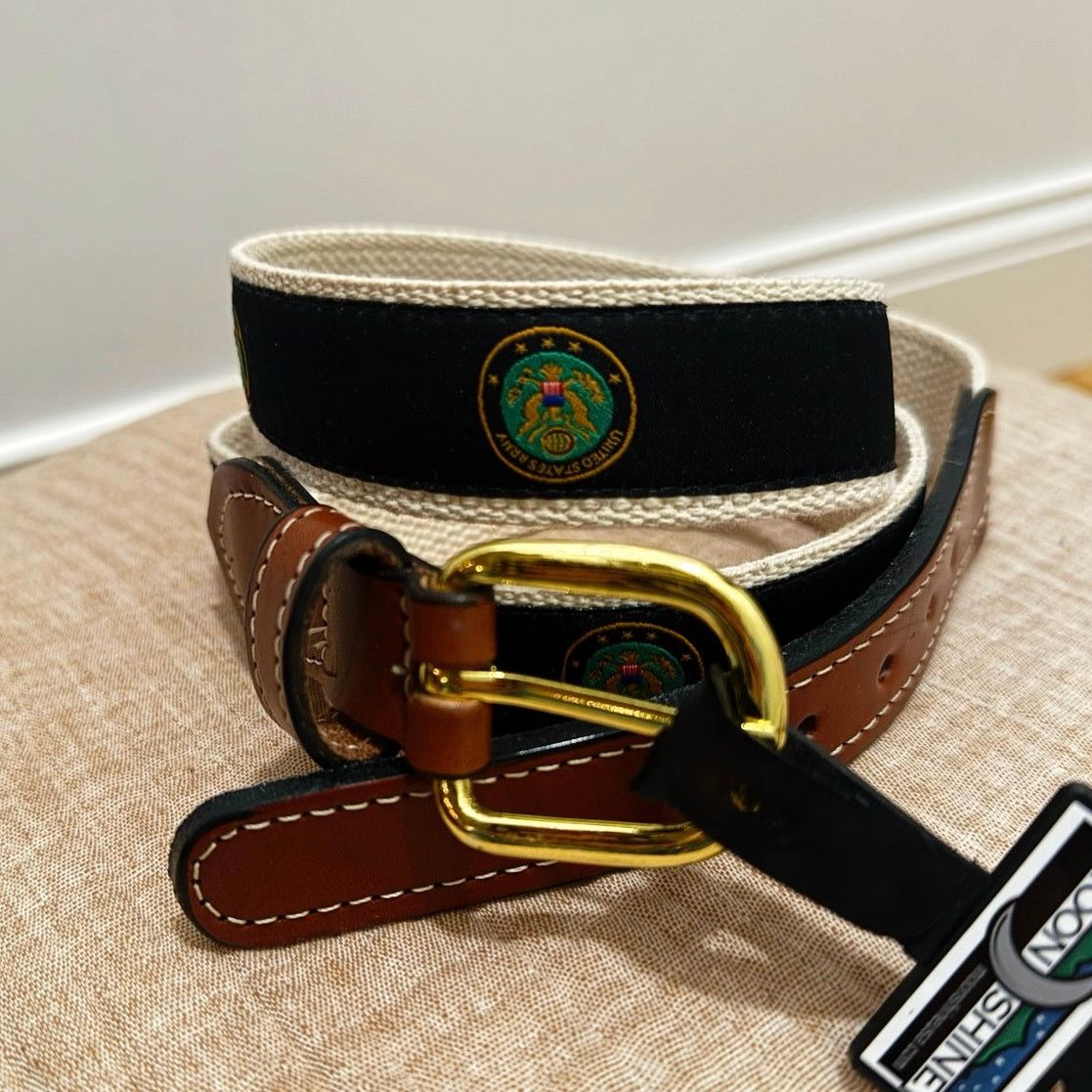 Leather United States Army Men's Web Leather Belt Size 40 - 1 Thumbnail
