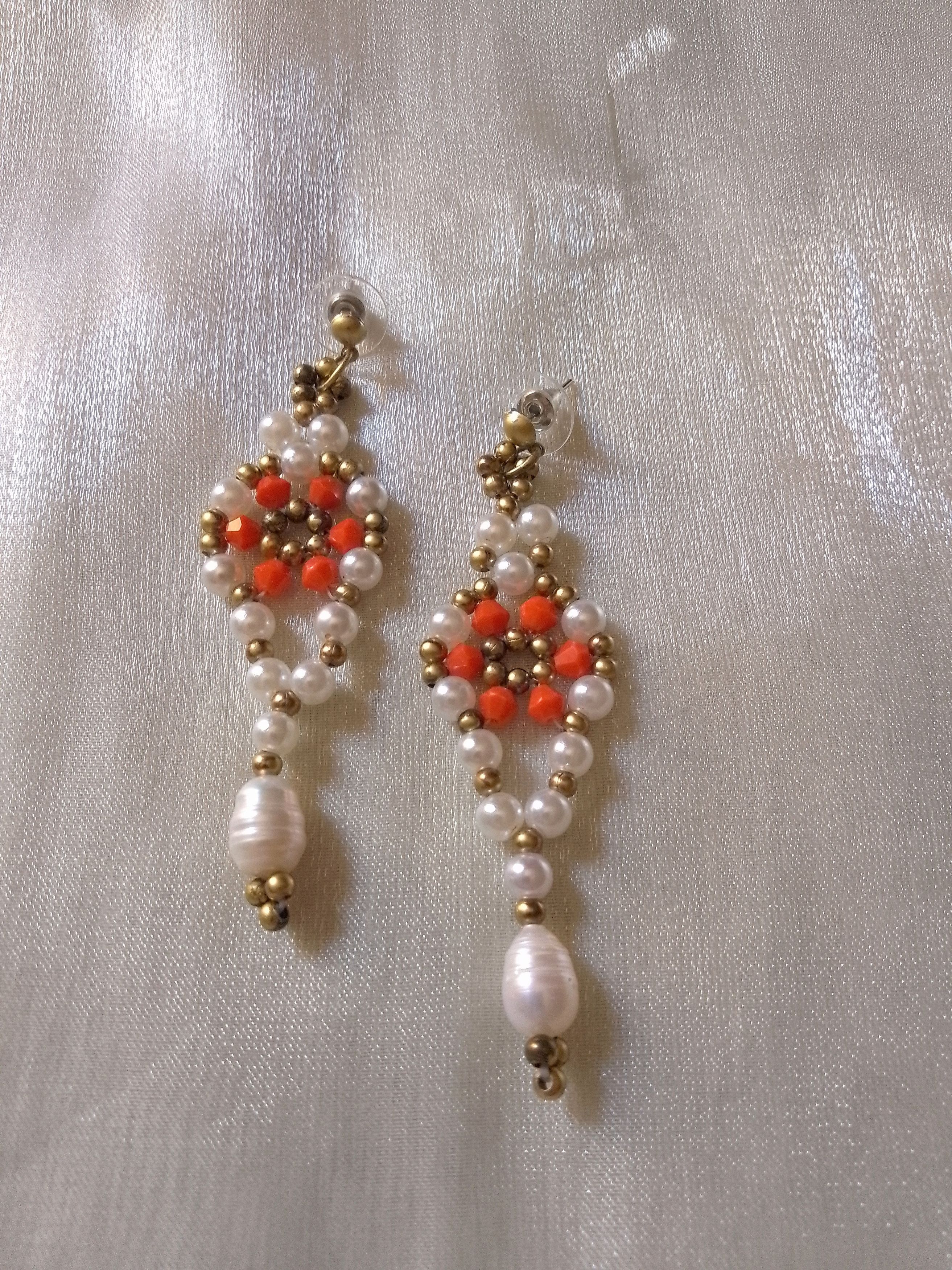 Handmade Dangling earrings with Freshwater pearls Vintage style Size ONE SIZE - 4 Thumbnail