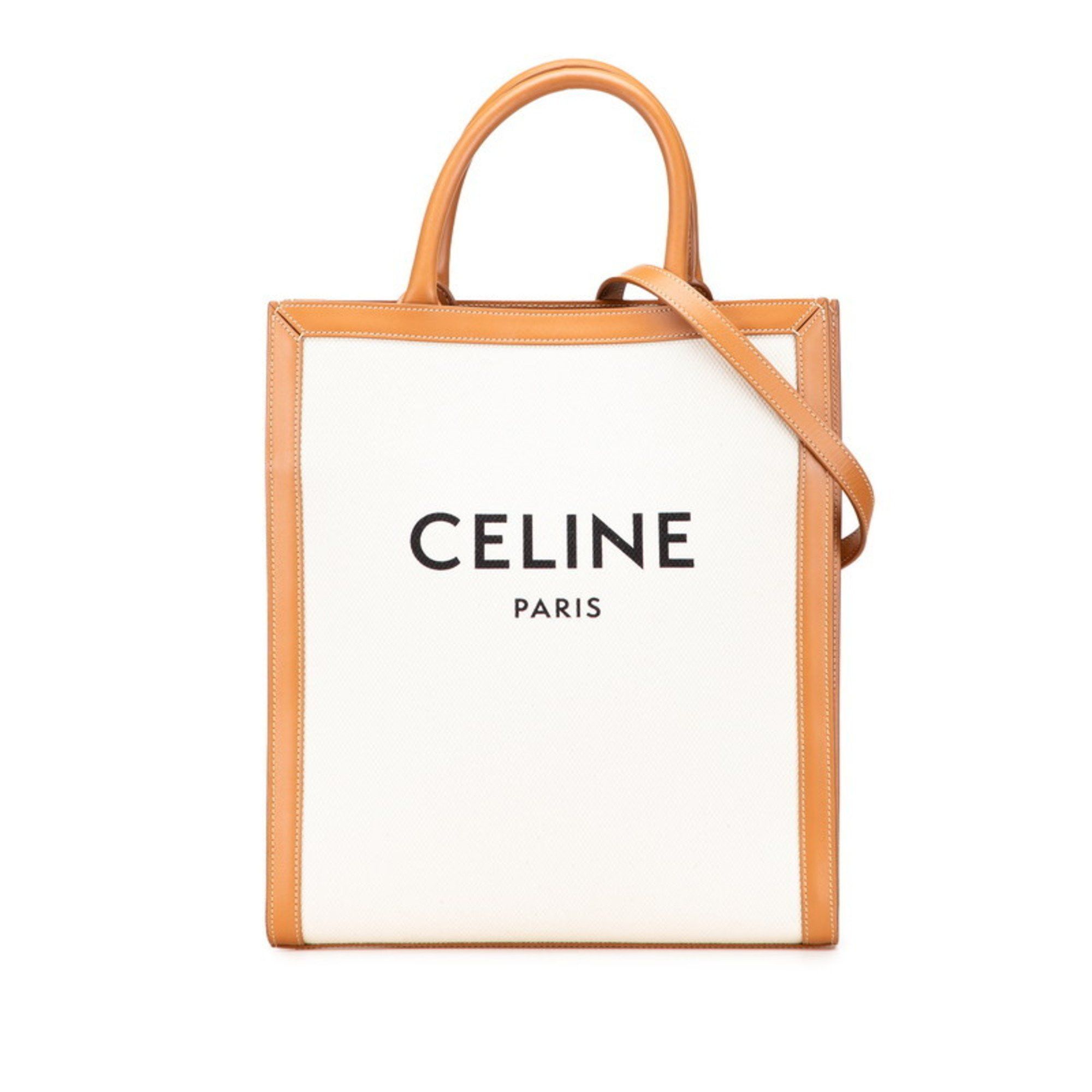 Celine Celine Vertical Cabas Small Handbag/Shoulder Bag, 2-Way, 192082, Natural, Tan, Brown Canvas and Leather, Women's, CELINE Size ONE SIZE - 1 Thumbnail