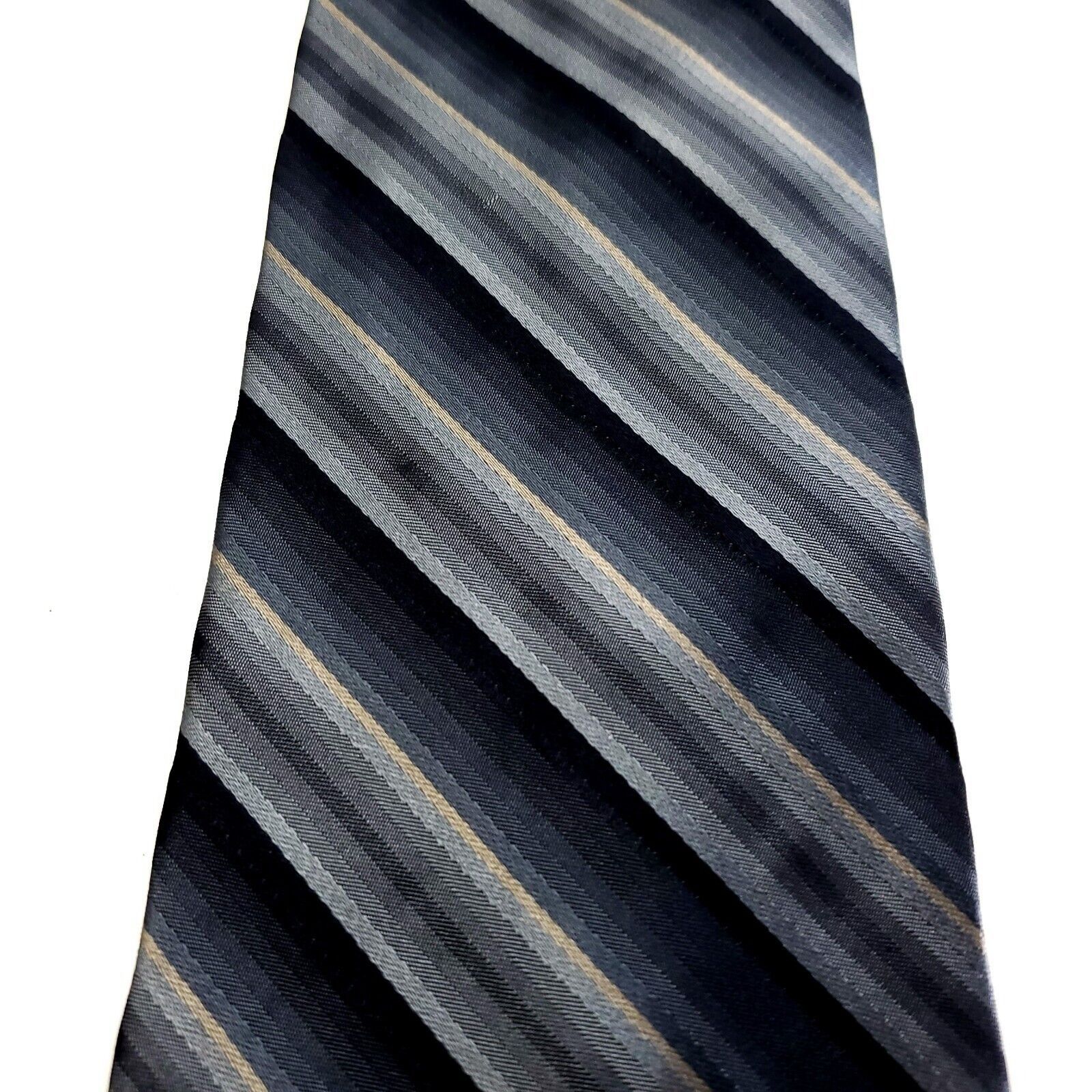 Lord & Taylor Lord Taylor Silk Tie Metropolitan Woven Gray Beige Striped Size ONE SIZE - 2 Thumbnail