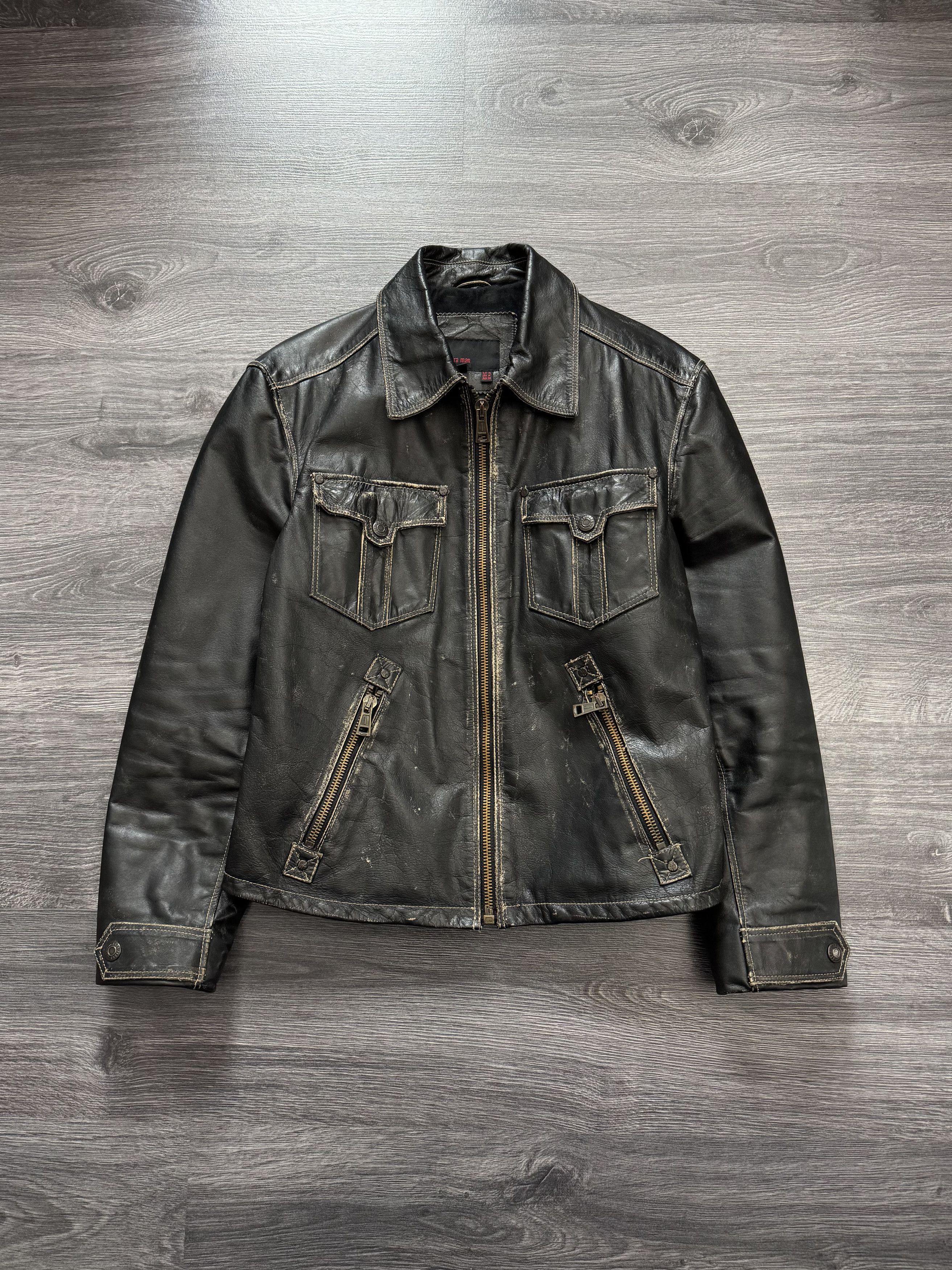 【ZARA】VINTAGE LEATHER JACKET Vintage Zara Distressed Leather Cropped Jacket