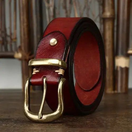 Genuine Leather × Japanese Brand 3.8CM High Quality Jean Brass Buckle Belt Size ONE SIZE - 2 Thumbnail
