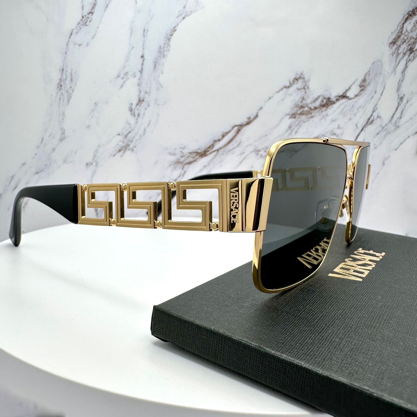 Versace New VERSACE Sunglasses Gold Metal Greca Logo Rectangle Size ONE SIZE - 10 Thumbnail