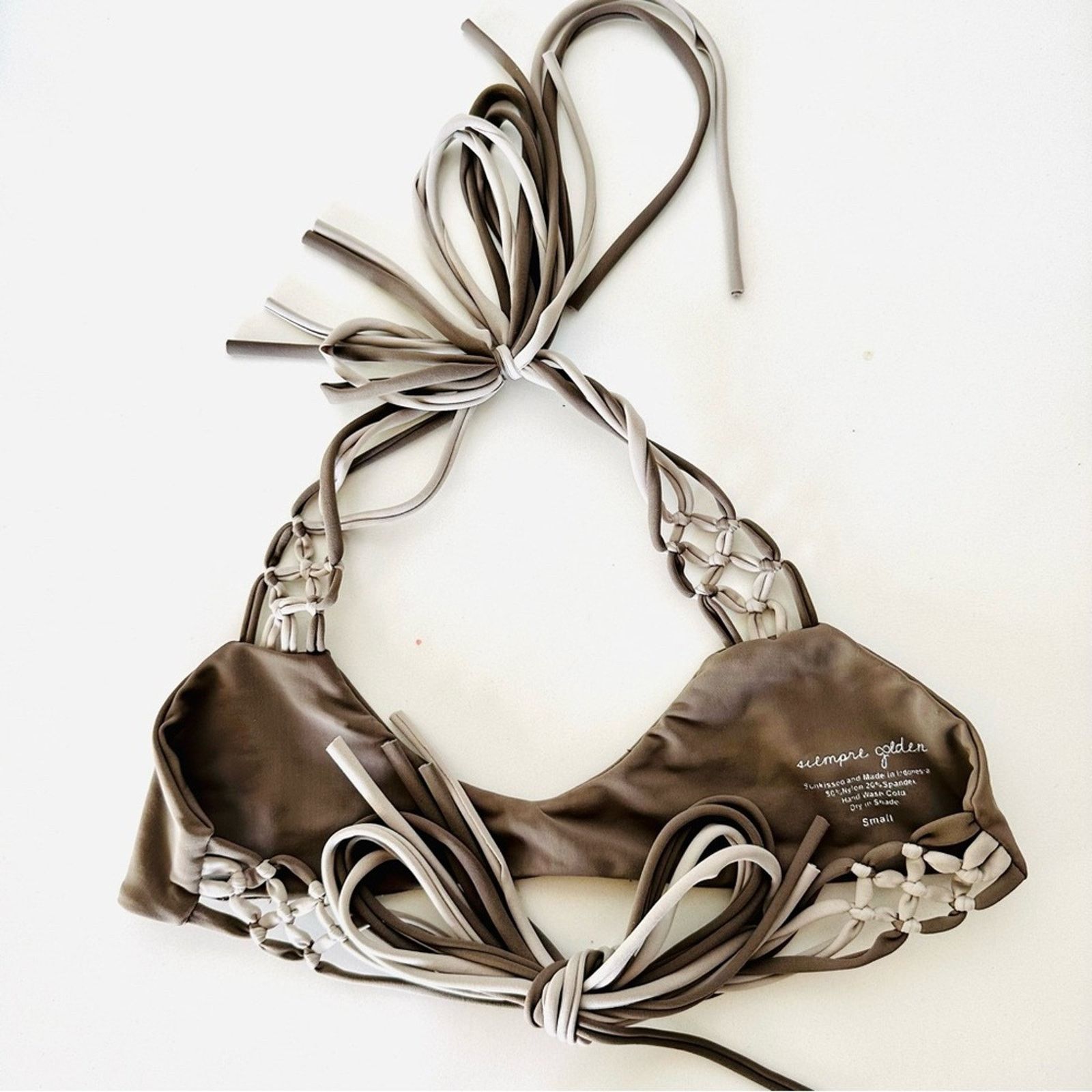 Anthropologie ANTHROPOLOGIE SIEMPRE GOLDEN Beige Cream Halter Bikini Top Size ONE SIZE - 2 Thumbnail