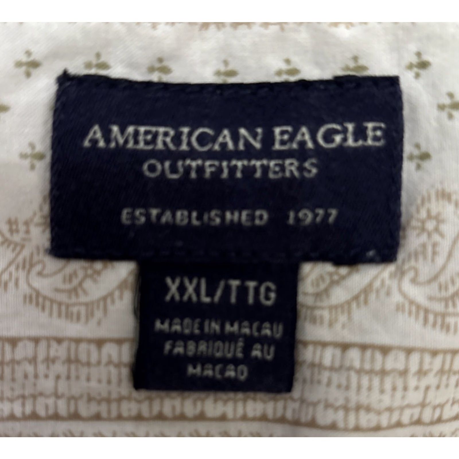 American Eagle Outfitters American Eagle Mens Button-Up Shirt XXL Vintage Slim L/S Beige Print Size US XXL / EU 58 / 5 - 5 Thumbnail