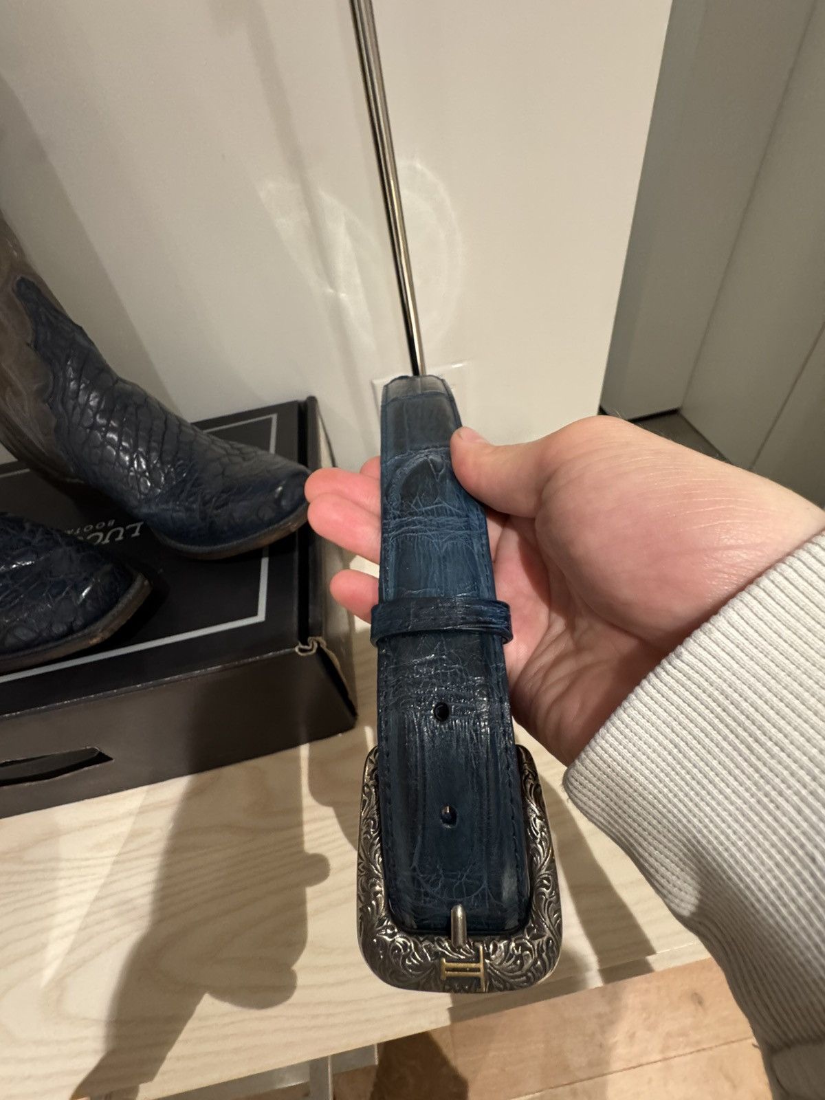 Lucchese Custom Giant Alligator Belt in Blue