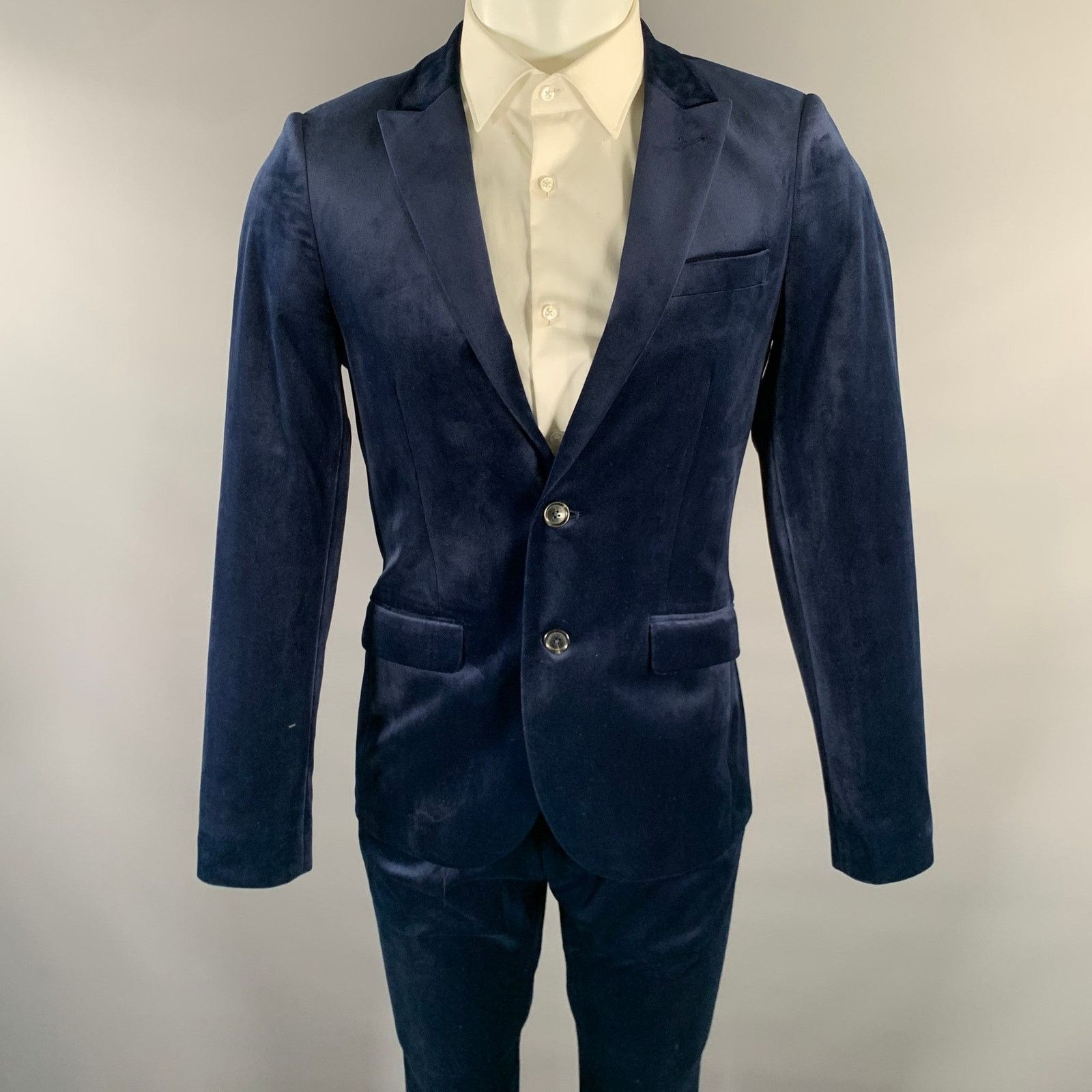 Scotch & Soda SCOTCH AND SODA 38 Navy Velvet Peak Lapel Suit Size 38R - 1 Thumbnail
