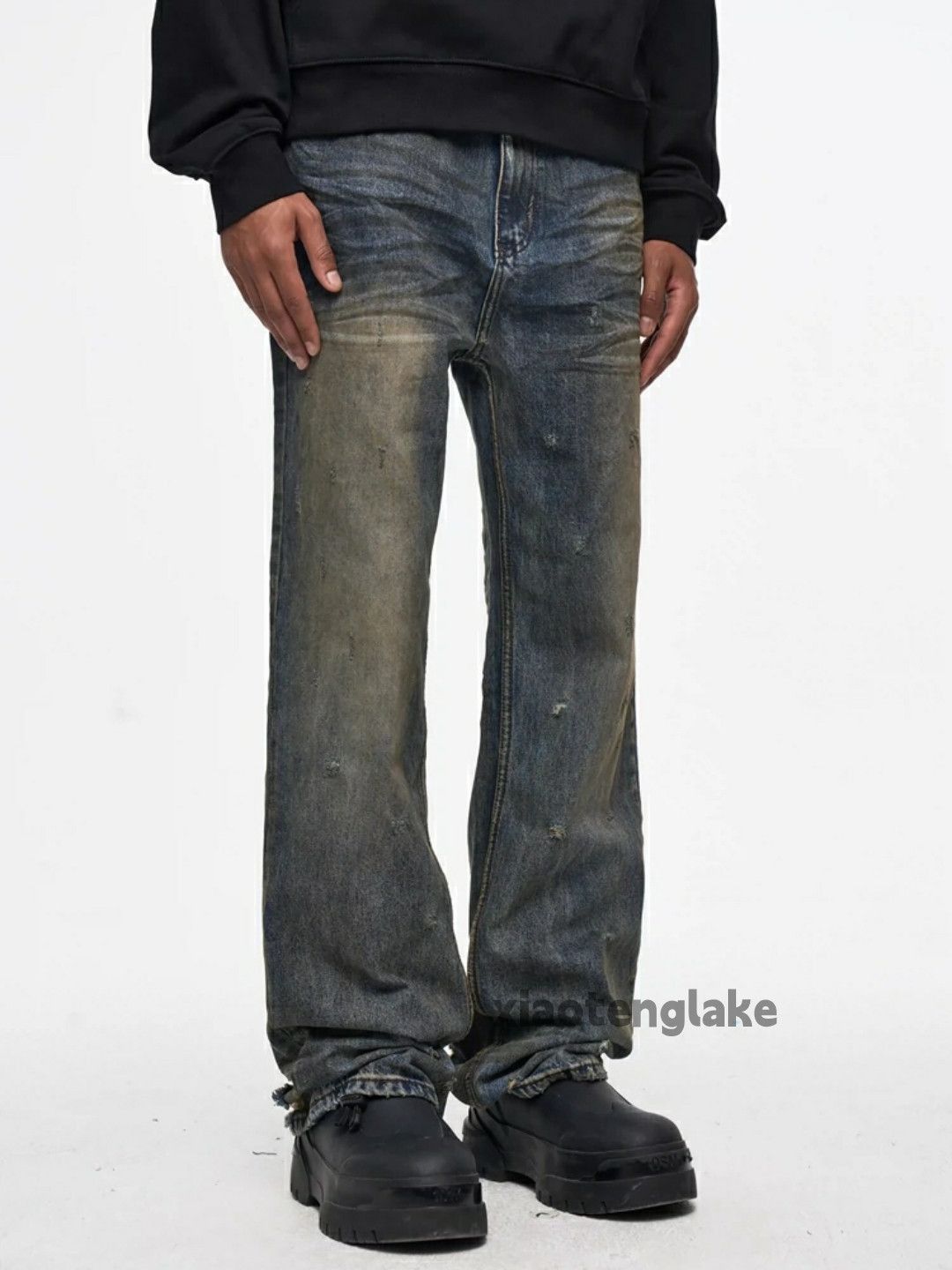 Jean × Vintage washed faded loose baggy rusty stain damaged jeans Size US 34 / EU 50 - 3 Thumbnail