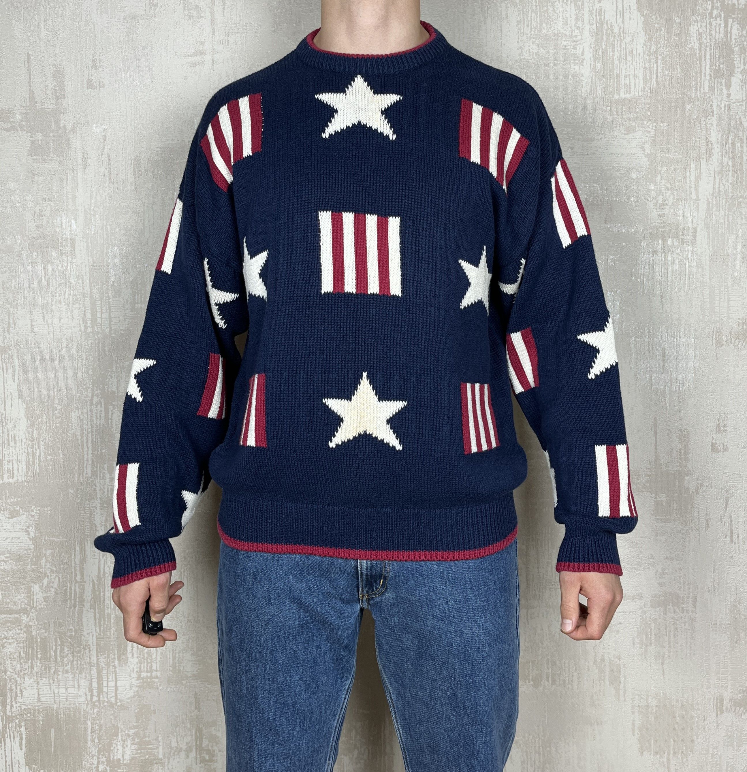 Vintage 90s Old Glory America Flag Stars Stripes USA Vintage Sweater Size US L / EU 52-54 / 3 - 2 Thumbnail