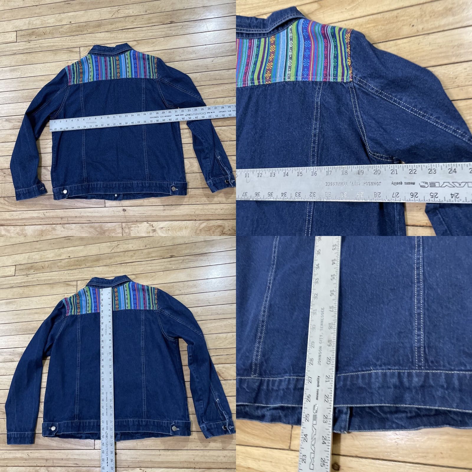 Rainbow Tantrums Jean Jacket Women M Blue Denim Floral Boho Western Tribal Aztec Shirt Mens Size 32" / US 10 / IT 46 - 8 Thumbnail