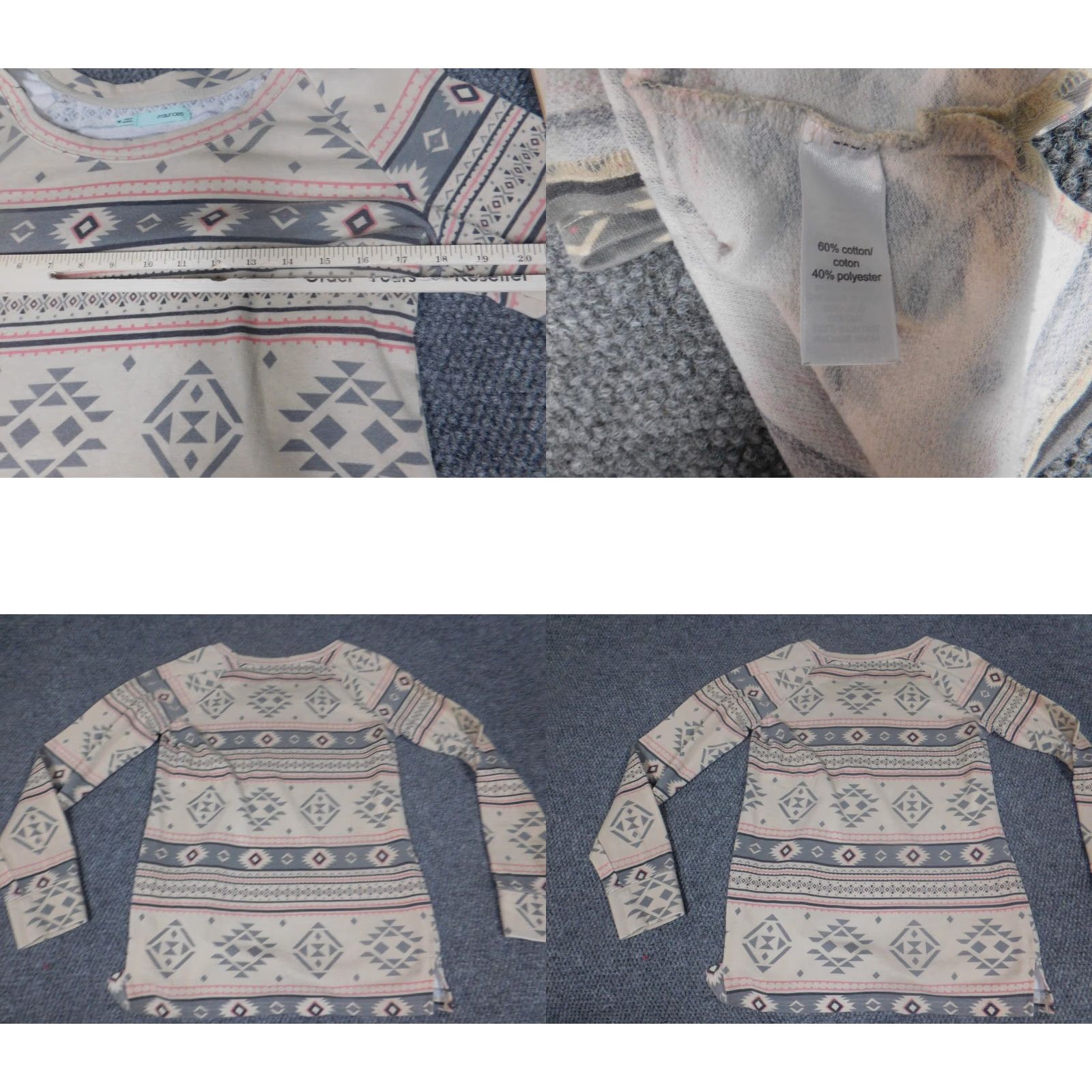 Vintage Maurices Womens Pullover Sweater M Beige Puff Sleeve Crew Neck Tribal Bow Button Knit Cotton Regular Size M / US 6-8 / IT 42-44 - 8 Thumbnail