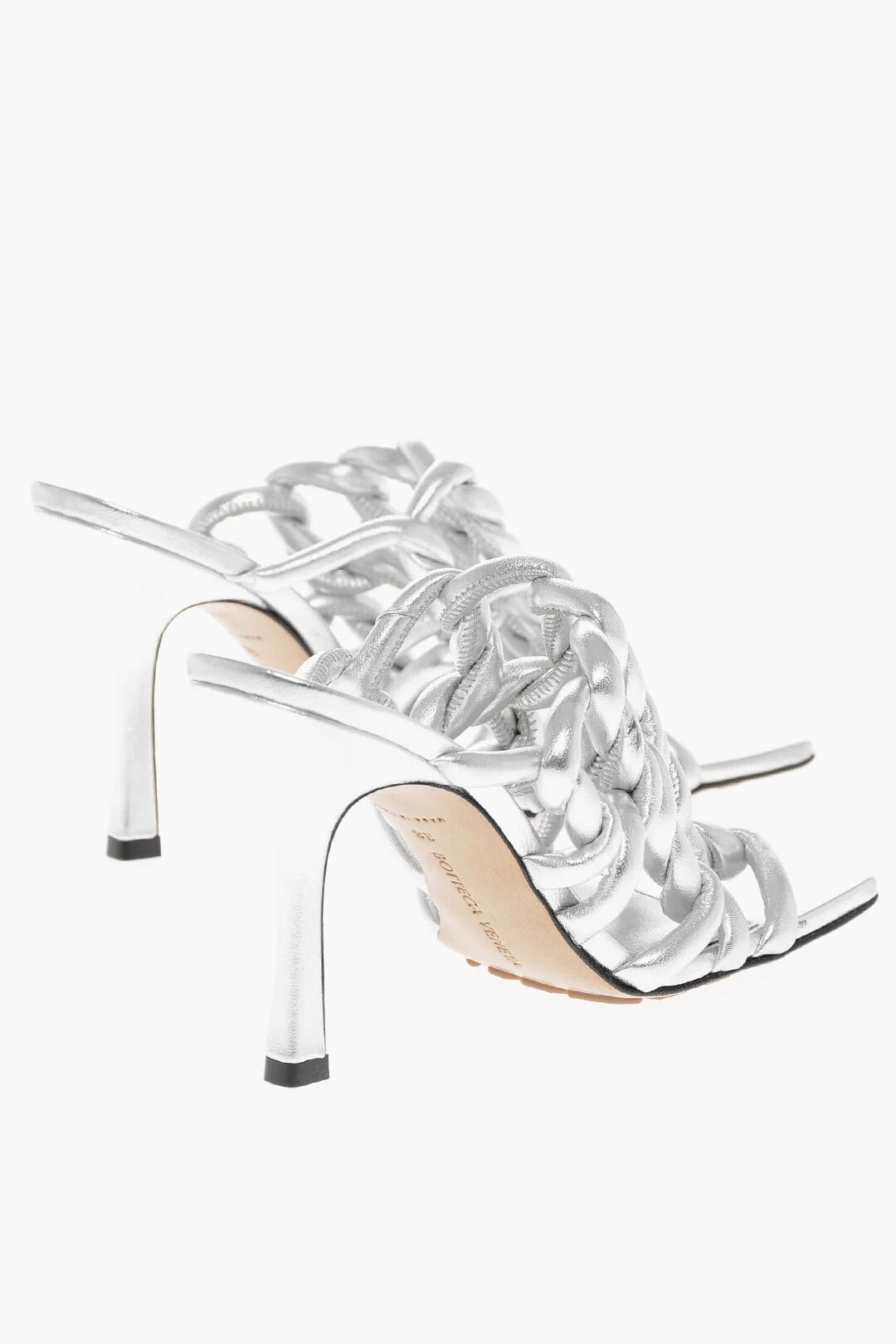 Bottega Veneta og1mm0426 Lamé Woven Leather Sandals in Silver Size US 7 / IT 37 - 3 Thumbnail