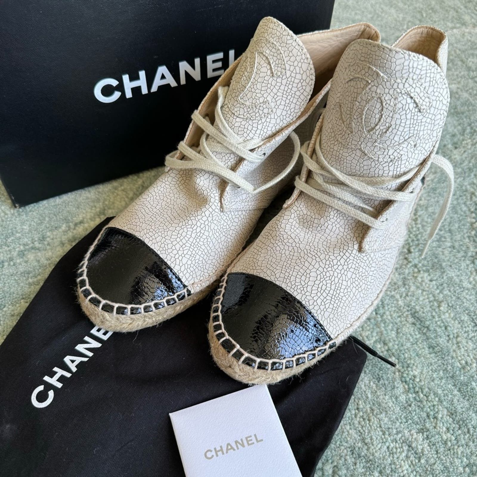 Chanel CHANEL Beige Crackle Leather Hi Espadrille Size 41 Authentic Grailed