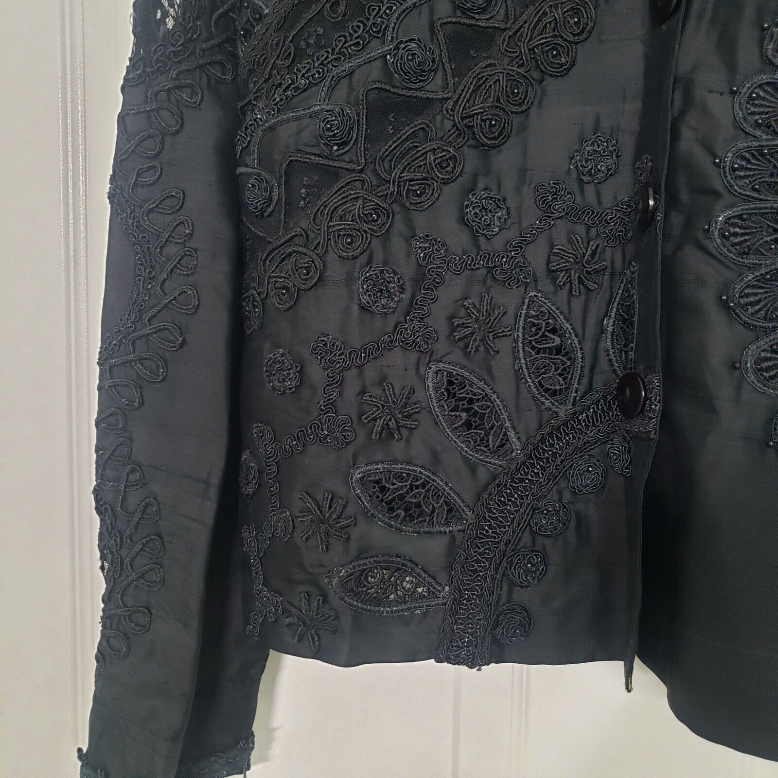 Designer Sandy Starkman Jacket Womens Size Medium Black 100% Silk Size M / US 6-8 / IT 42-44 - 5 Thumbnail