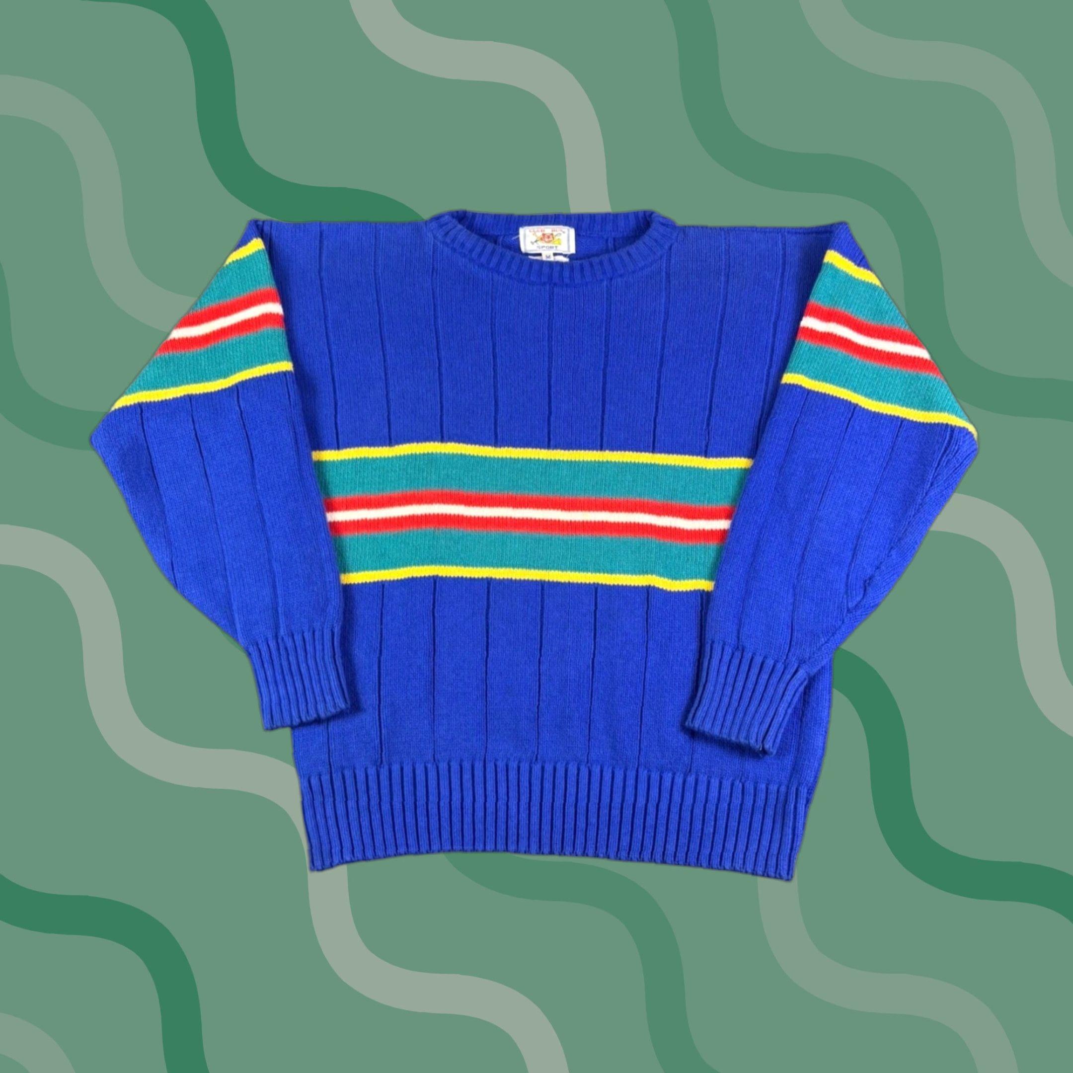Vintage VINTAGE Club Run Sport Sweater Mens Blue Striped Cotton Crew Neck Size M 90s Size US M / EU 48-50 / 2 - 1 Thumbnail