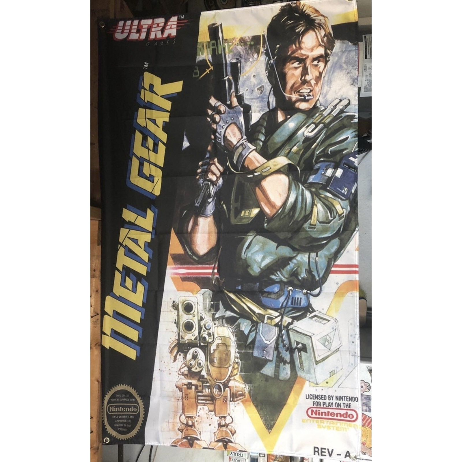 Nintendo Metal Gear 5ft NES Box Art Flag 1988 KONAMI ULTRA Nintendo Size ONE SIZE - 1 Thumbnail