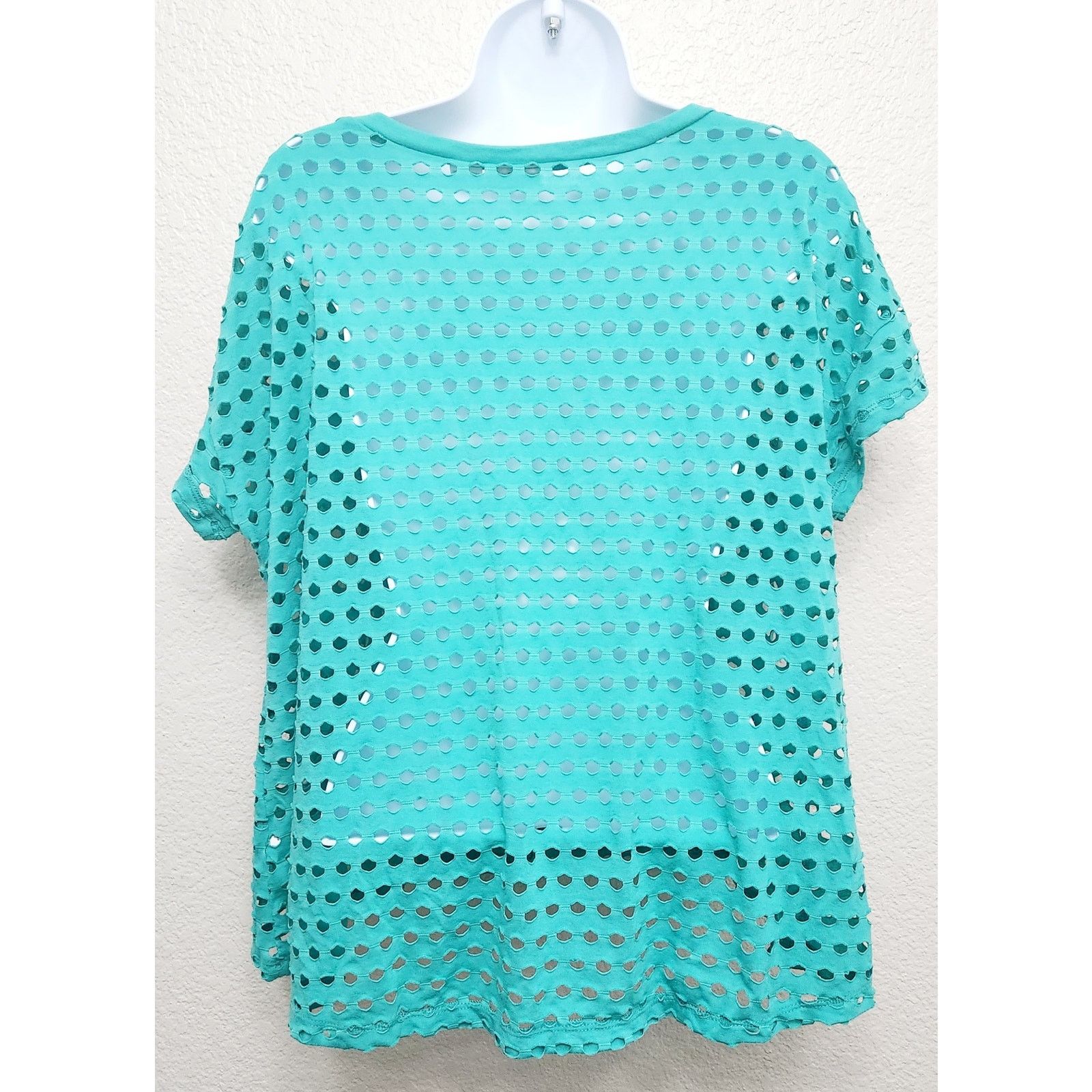 Other Cato Teal Round Neck Short Cap Sleeves Shell Top Large Size L / US 10 / IT 46 - 4 Thumbnail